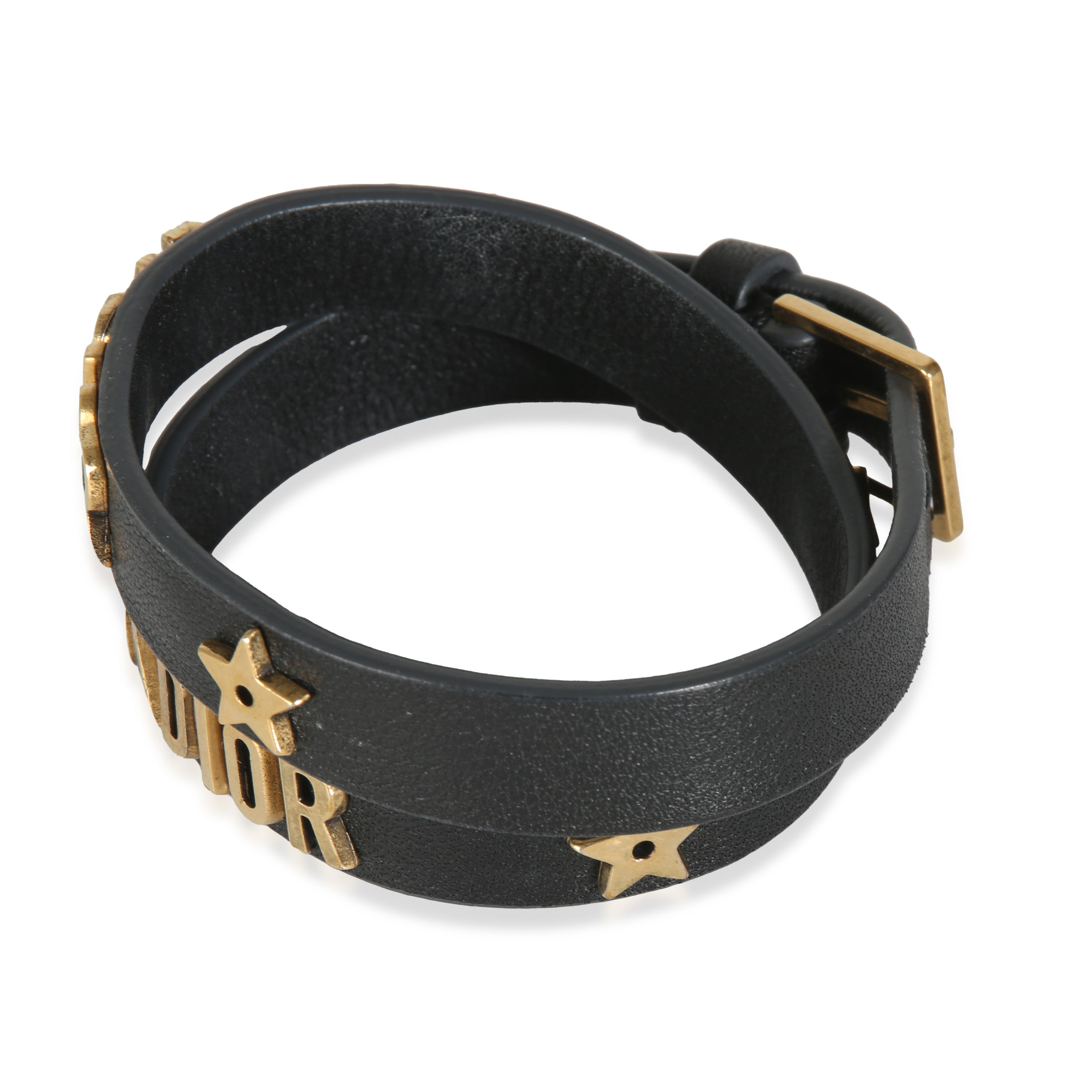DIOR - Pulsera de cuero JAdior de doble vuelta bañada en oro