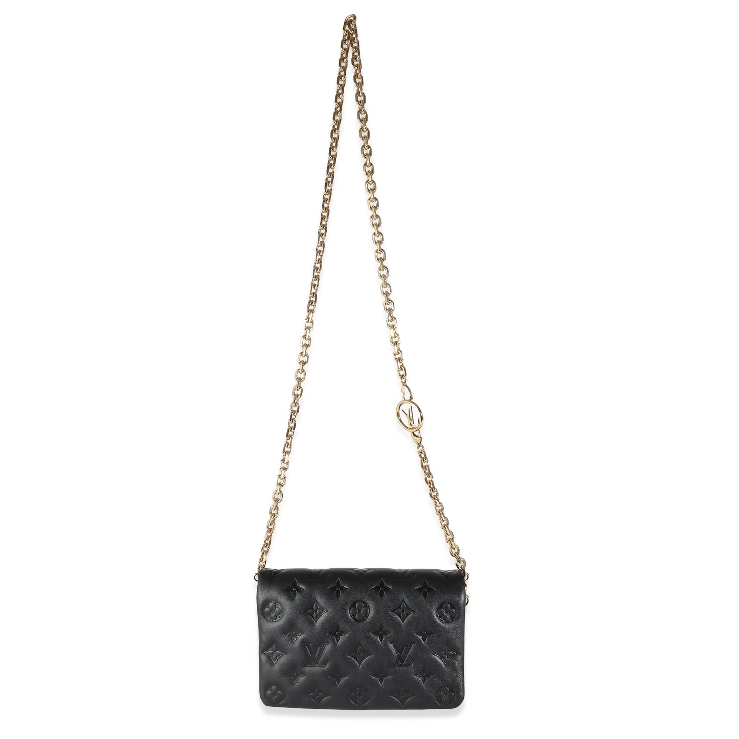 LOUIS VUITTON - Black Monogram Embossed Puffy Lambskin Pochette Coussin