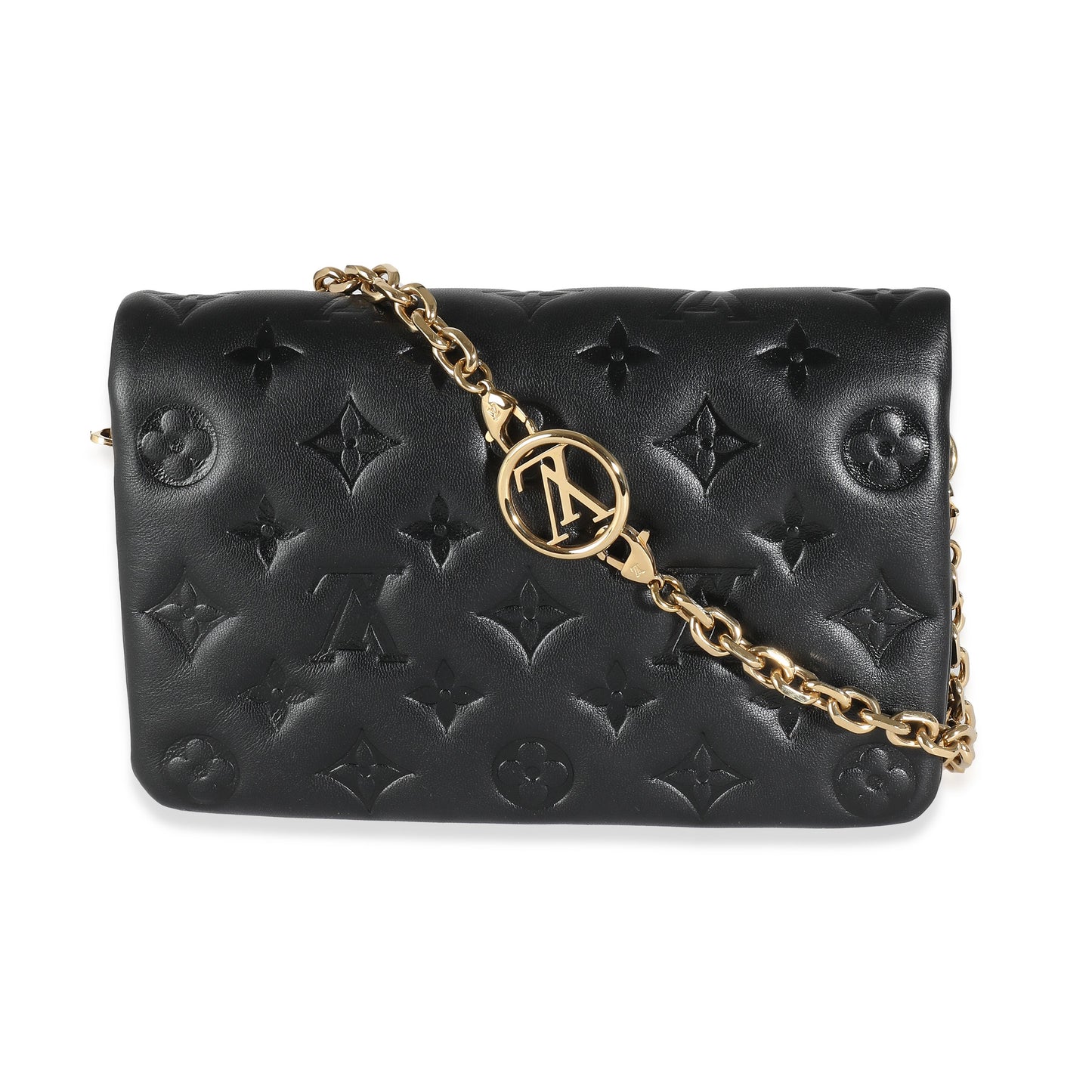 LOUIS VUITTON - Black Monogram Embossed Puffy Lambskin Pochette Coussin