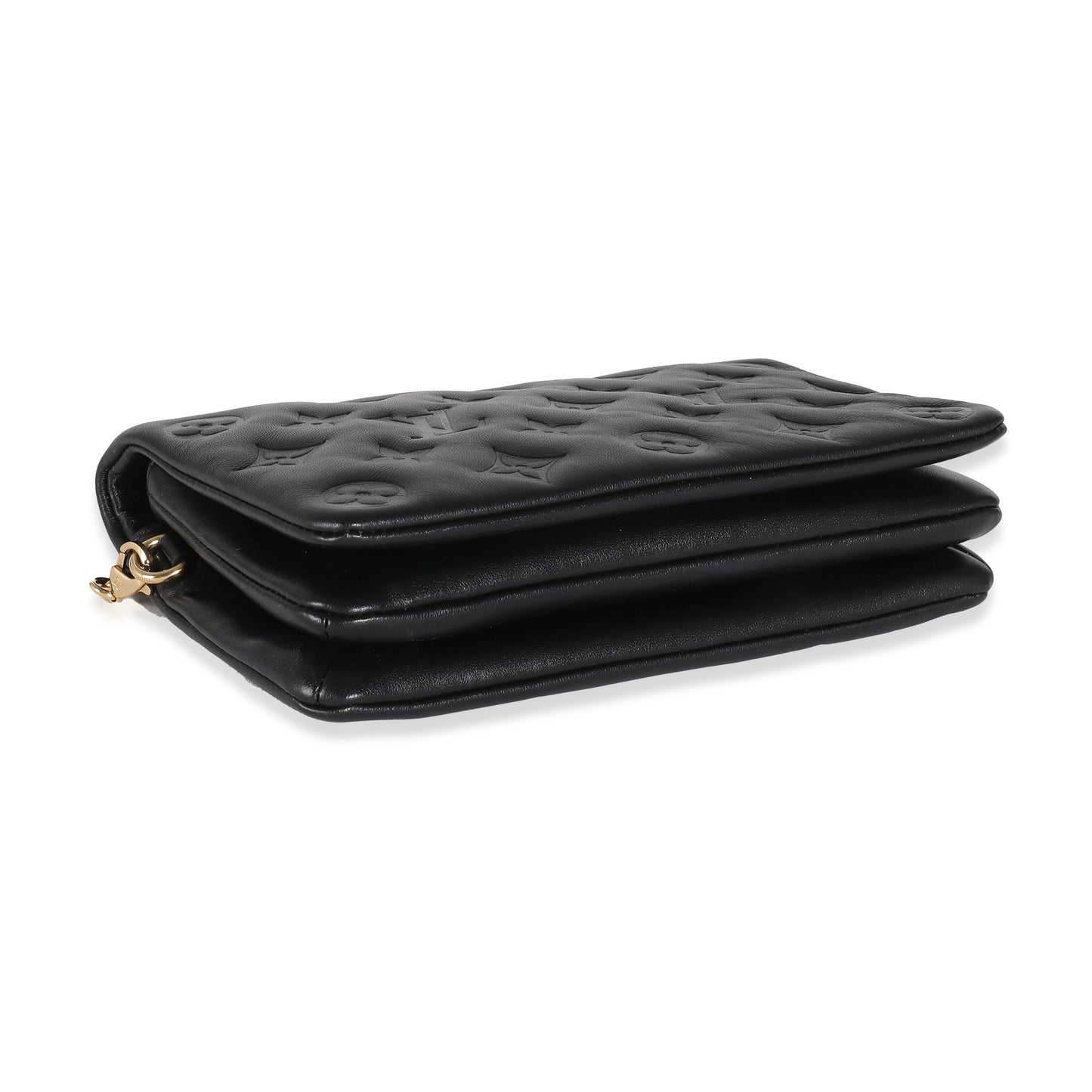 LOUIS VUITTON - Black Monogram Embossed Puffy Lambskin Pochette Coussin