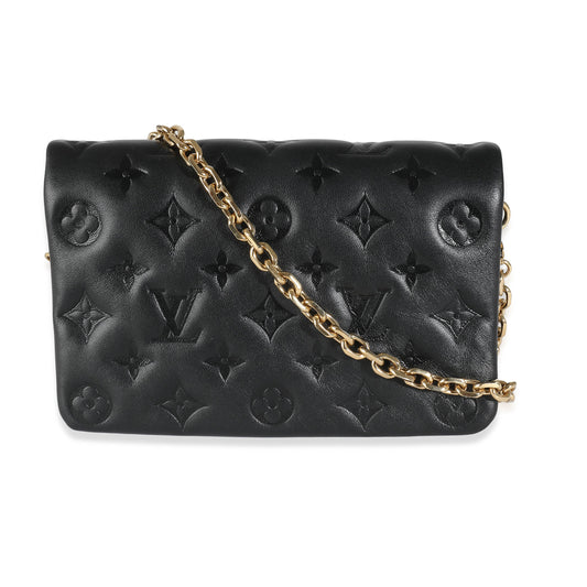 LOUIS VUITTON - Black Monogram Embossed Puffy Lambskin Pochette Coussin