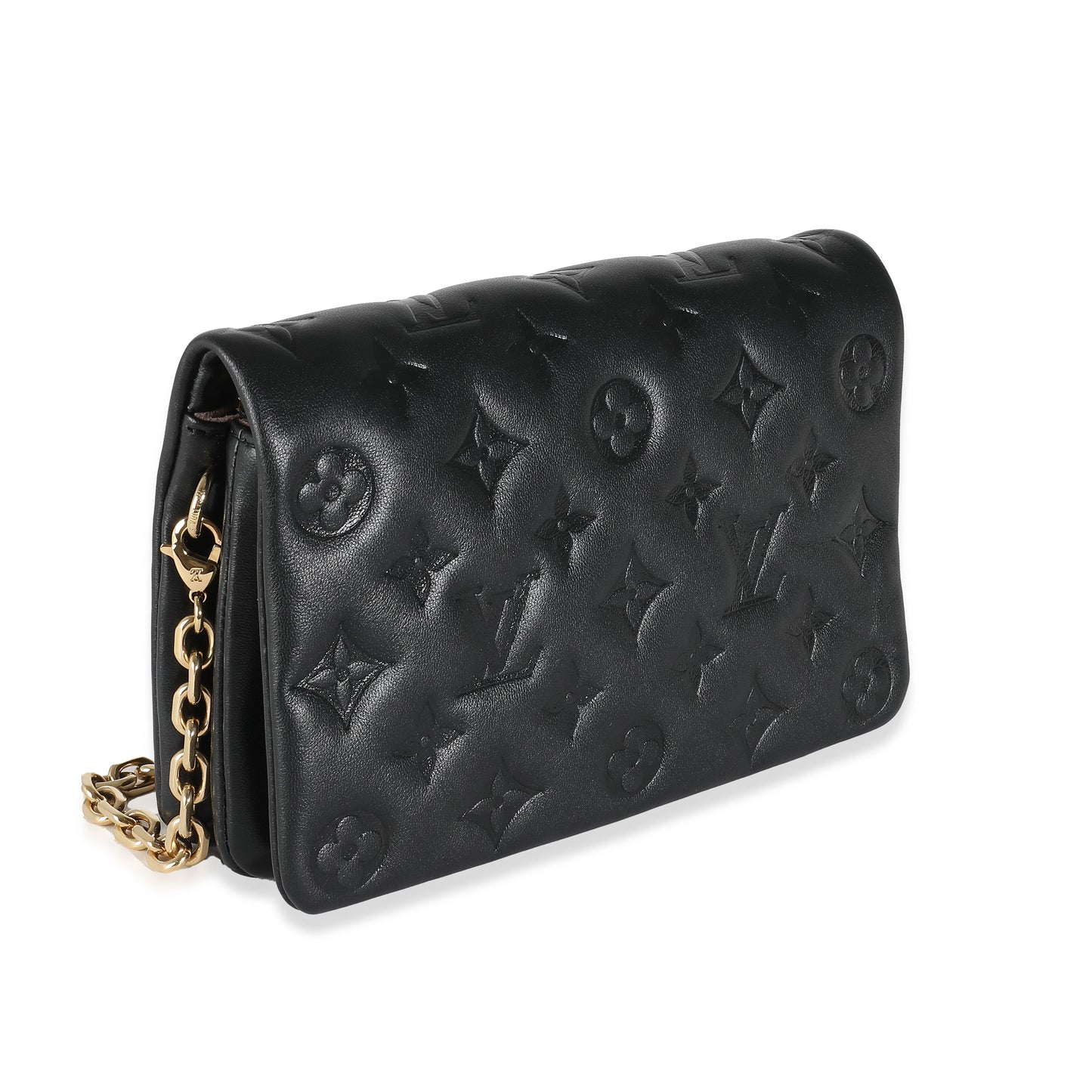 LOUIS VUITTON - Black Monogram Embossed Puffy Lambskin Pochette Coussin