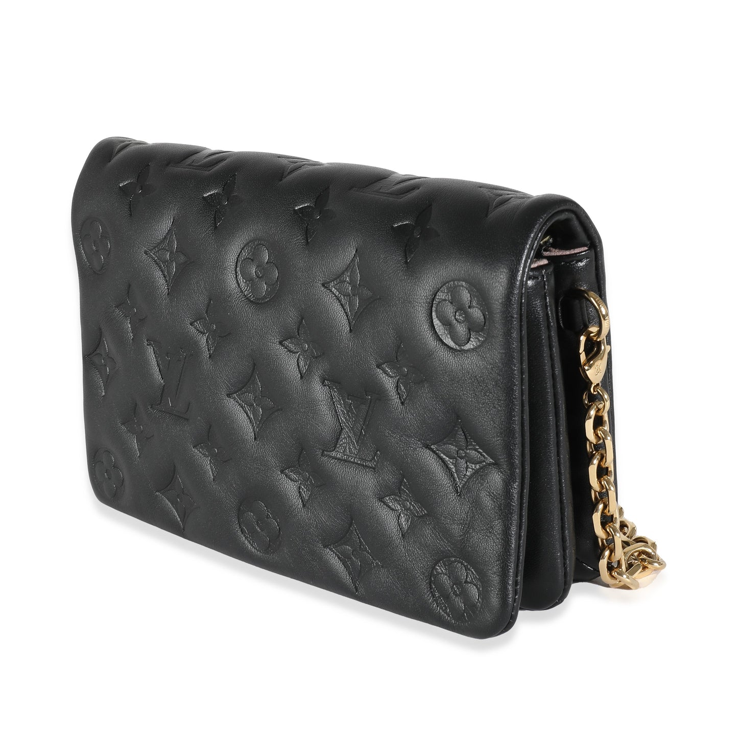 LOUIS VUITTON - Black Monogram Embossed Puffy Lambskin Pochette Coussin