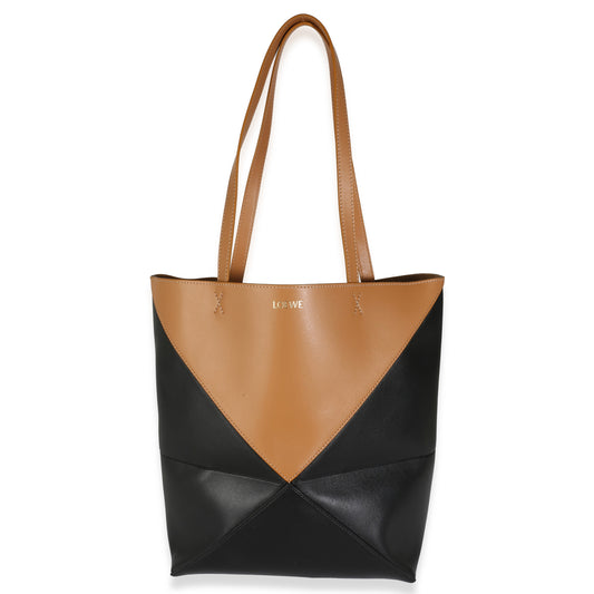 LOEWE - Warm Desert Black Calfskin Medium Puzzle Fold Tote Bag