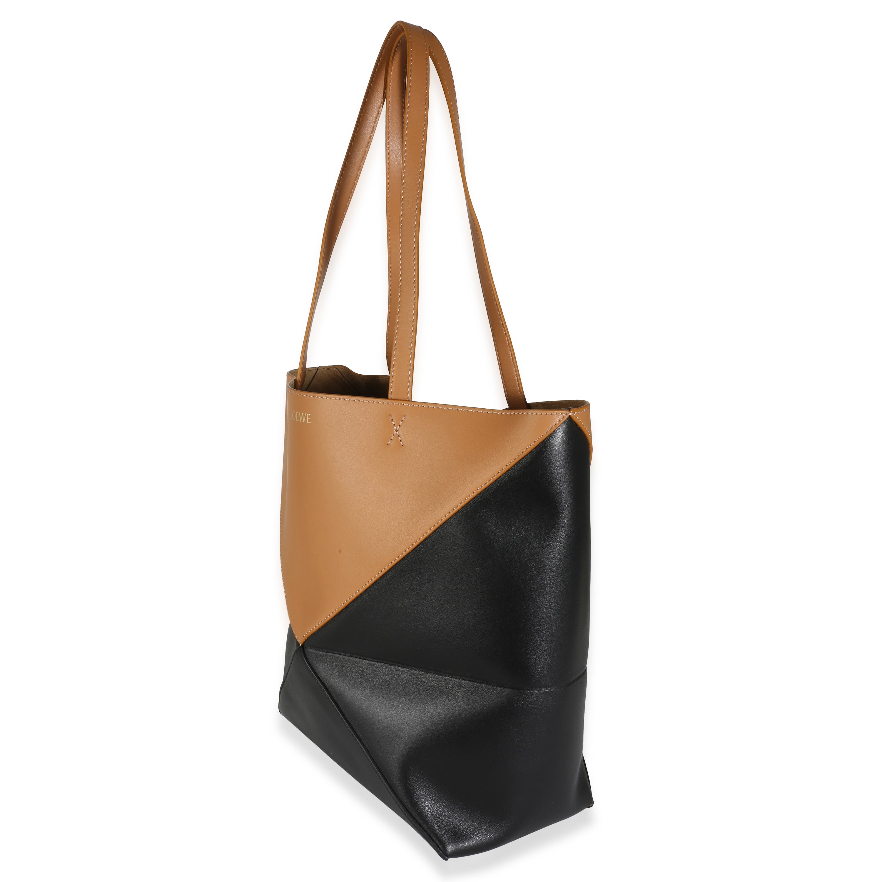 LOEWE - Warm Desert Black Calfskin Medium Puzzle Fold Tote Bag
