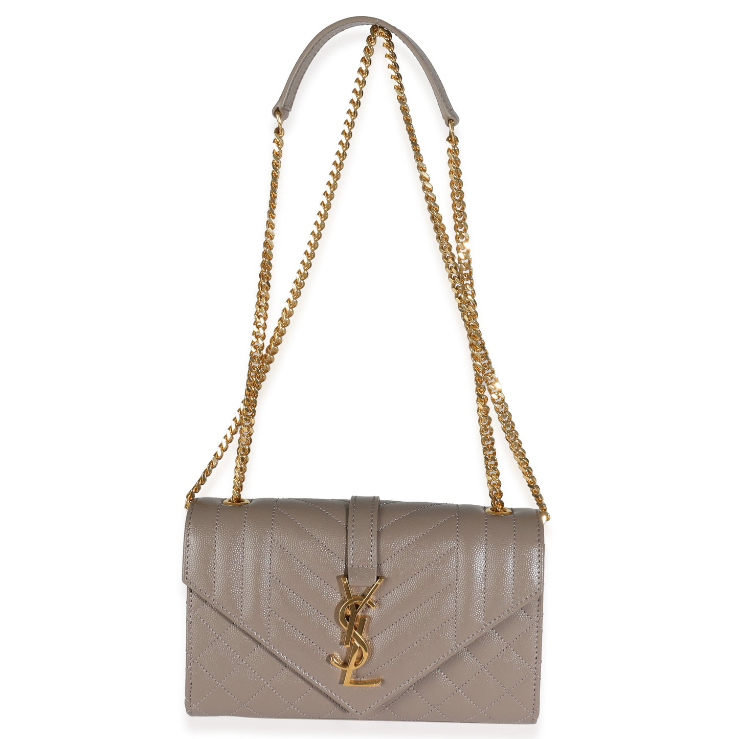 PRE-OWNED YSL Taupe Grain De Poudre Triquilt Small Monogram Satchel