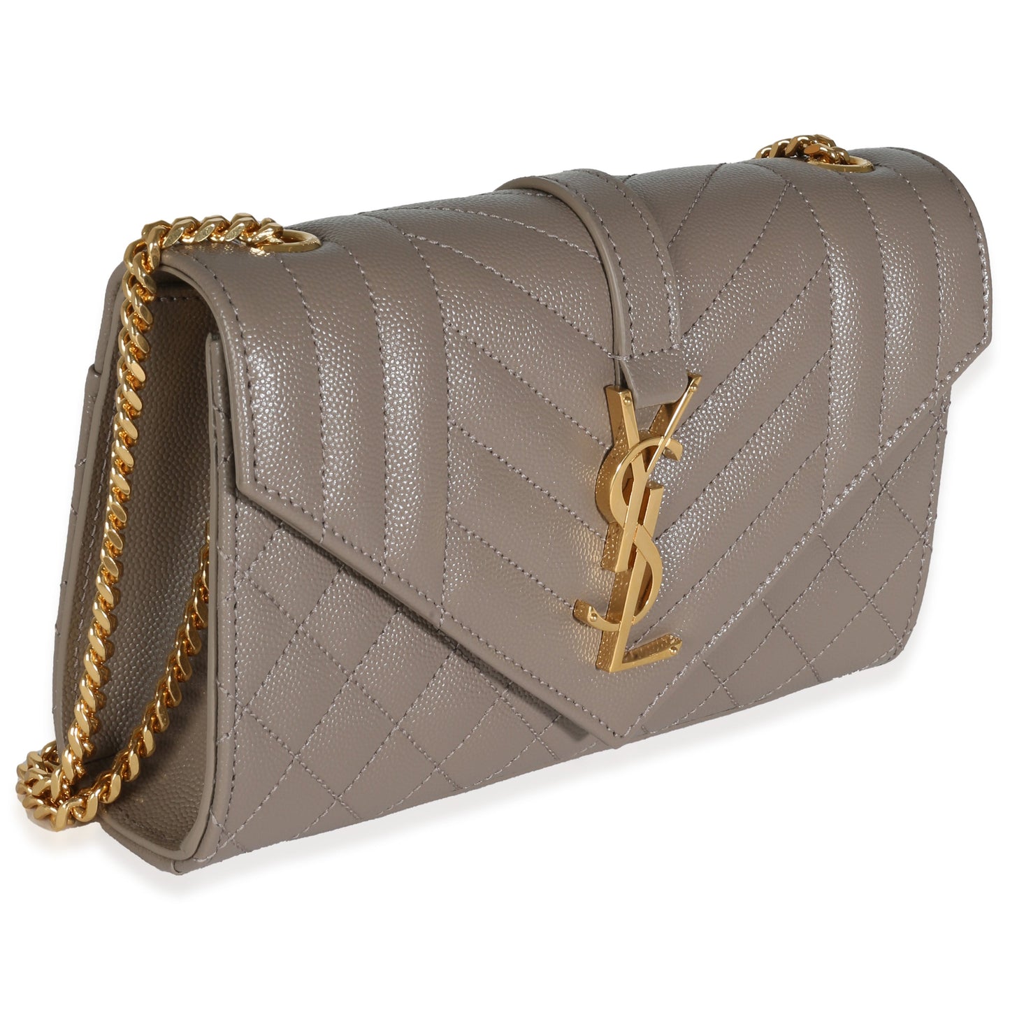 PRE-OWNED YSL Taupe Grain De Poudre Triquilt Small Monogram Satchel