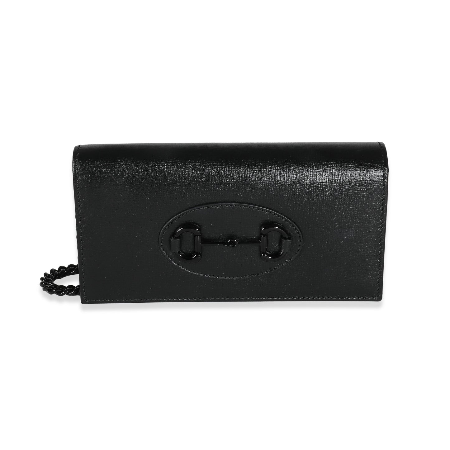 GUCCI - Black Azalea Calfskin Horsebit 1955 Chain Wallet