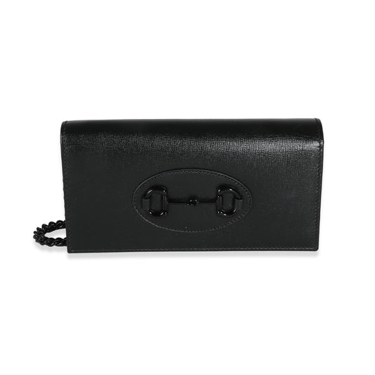 GUCCI - Black Azalea Calfskin Horsebit 1955 Chain Wallet