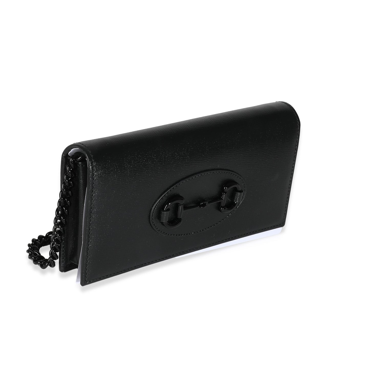 GUCCI - Black Azalea Calfskin Horsebit 1955 Chain Wallet