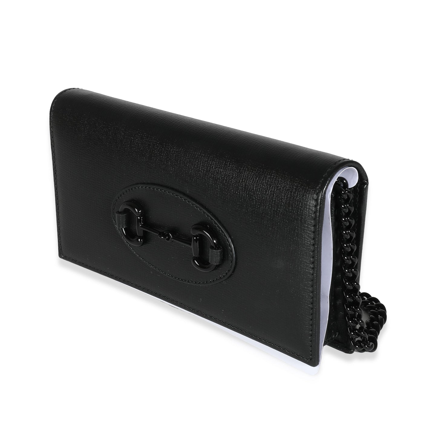 GUCCI - Black Azalea Calfskin Horsebit 1955 Chain Wallet