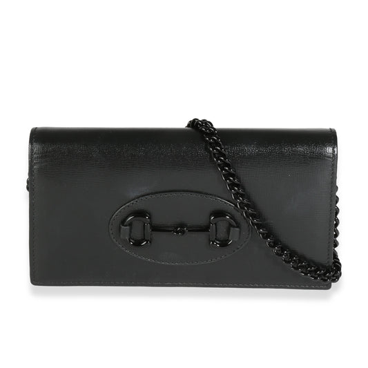 GUCCI - Black Calfskin Horsebit 1955 Chain Wallet