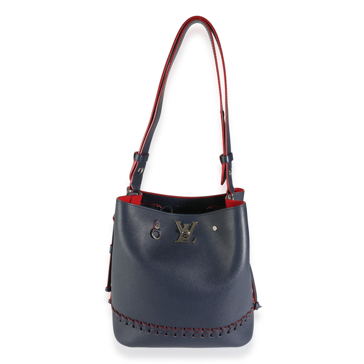 LOUIS VUITTON - Marine Rouge Taurillon Braided Lockme Bucket Bag