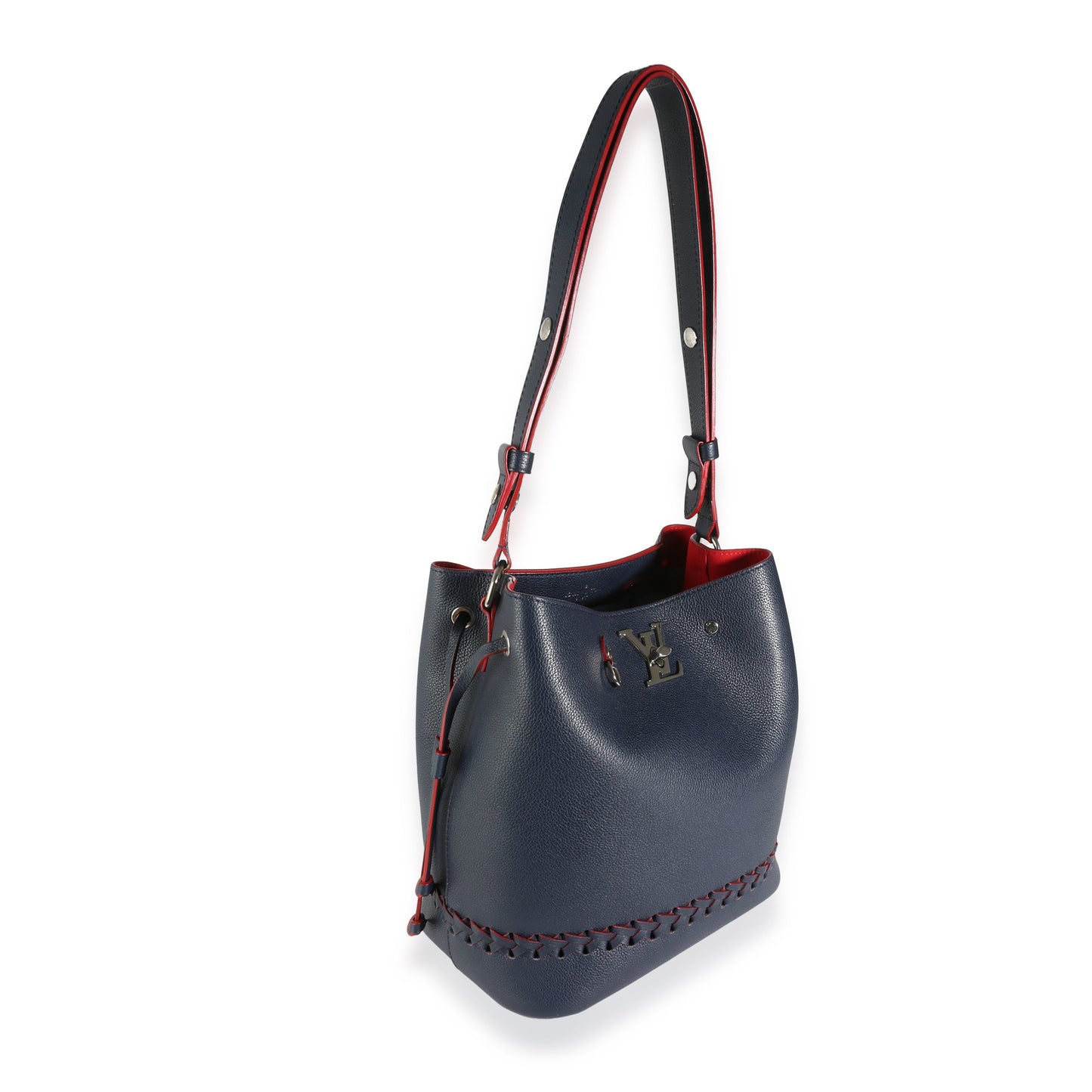 LOUIS VUITTON - Marine Rouge Taurillon Braided Lockme Bucket Bag