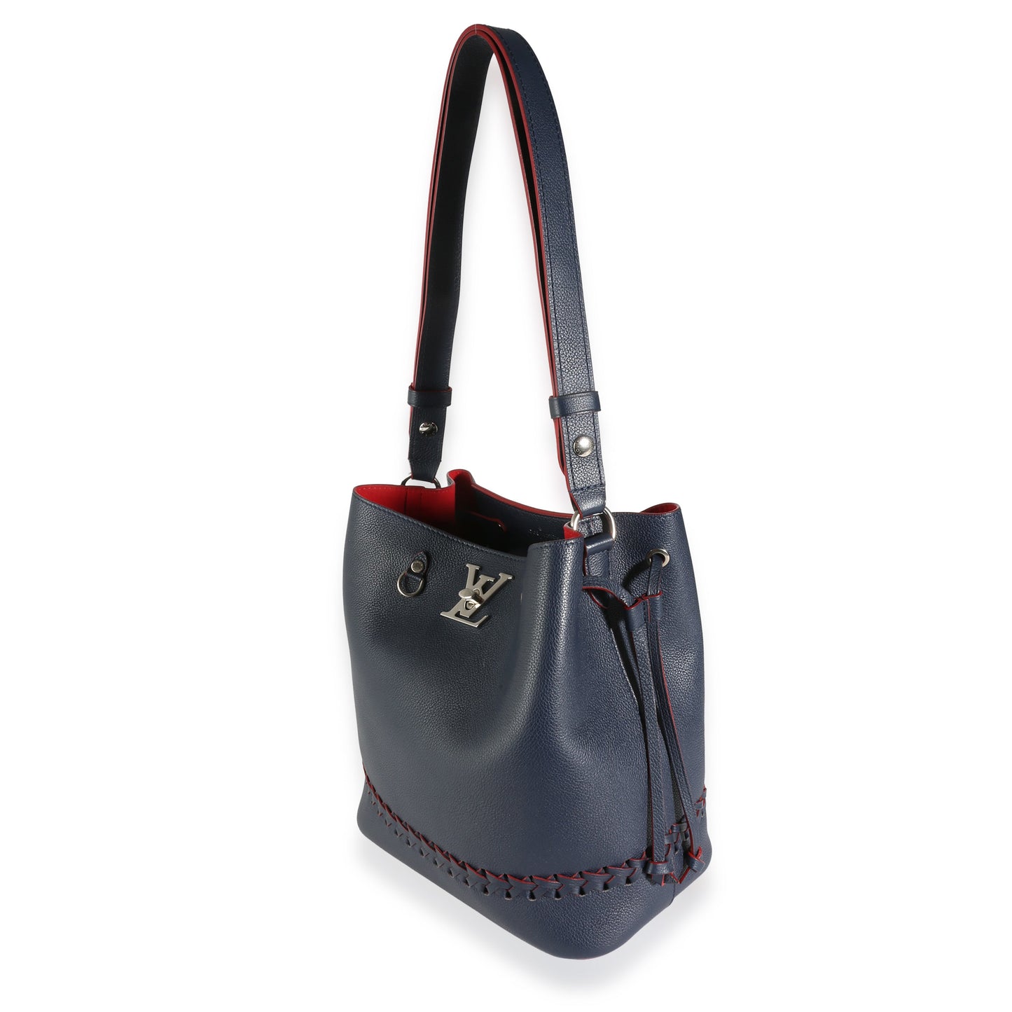 LOUIS VUITTON - Marine Rouge Taurillon Braided Lockme Bucket Bag