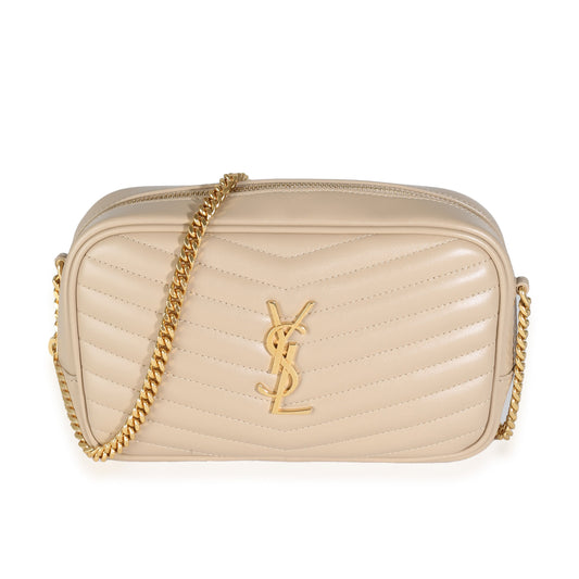 SAINT LAURENT - Dark Beige Chevron Calfskin Mini Lou Crossbody Bag