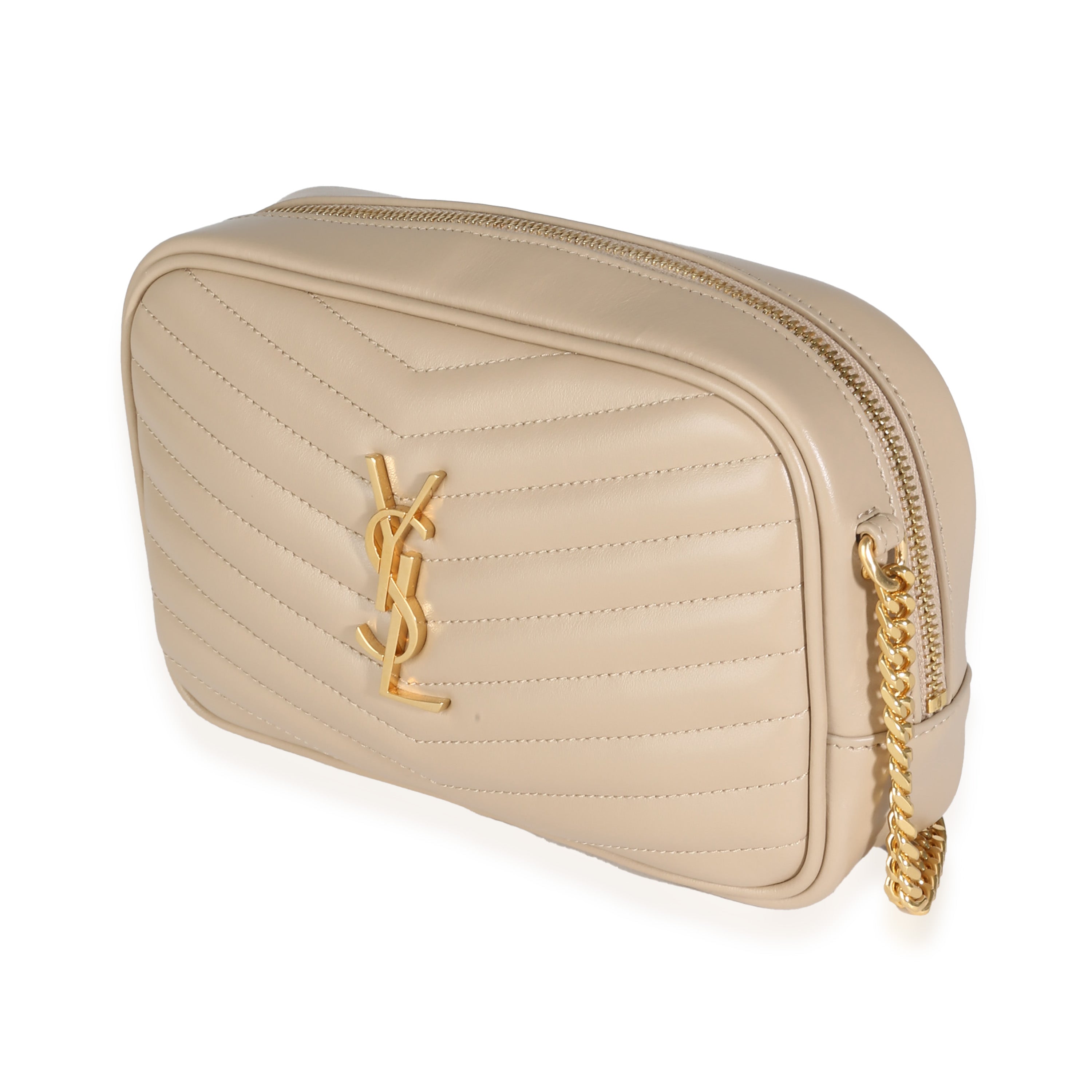 SAINT LAURENT - Dark Beige Chevron Calfskin Mini Lou Crossbody Bag