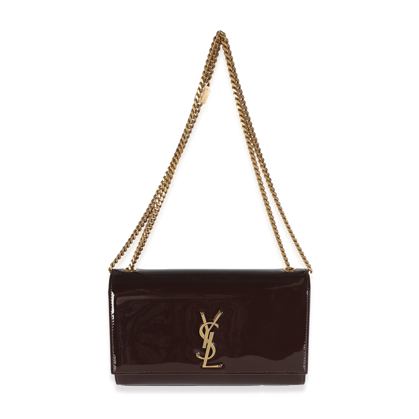 SAINT LAURENT - Spicy Chocolate Patent Medium Kate Chain Bag Crossbody Bag