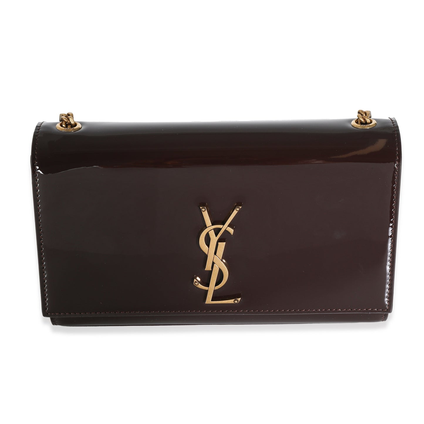 SAINT LAURENT - Spicy Chocolate Patent Medium Kate Chain Bag Crossbody Bag