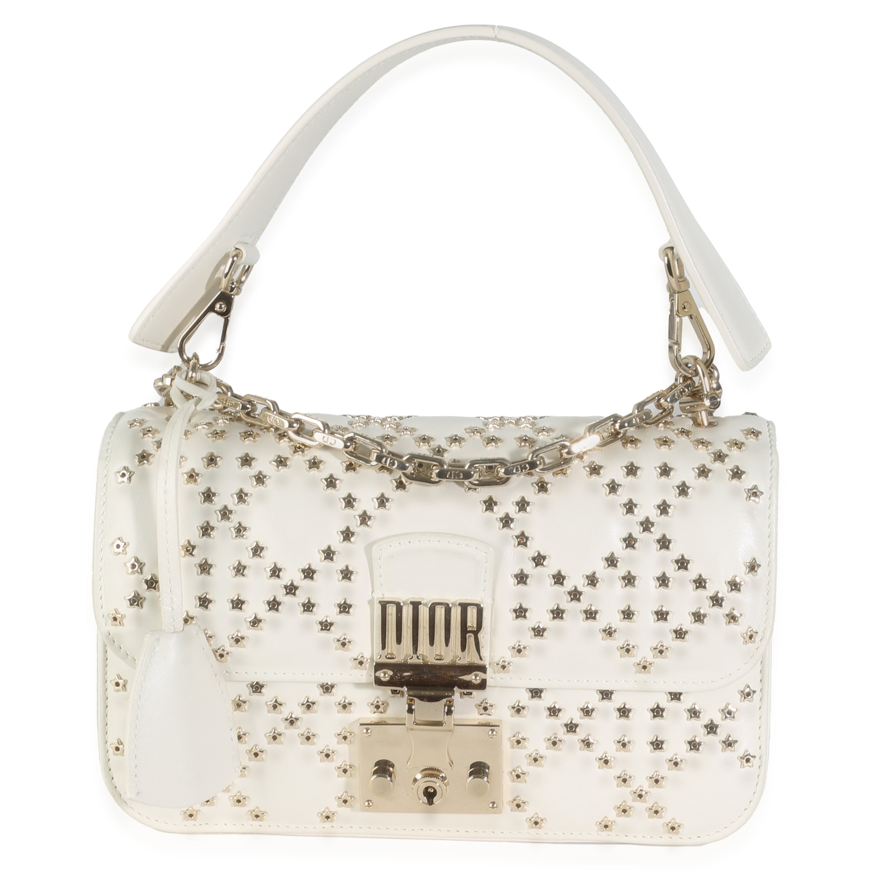 DIOR - Bolso con solapa Dioraddict Cannage con estrellas y piel de cordero blanca