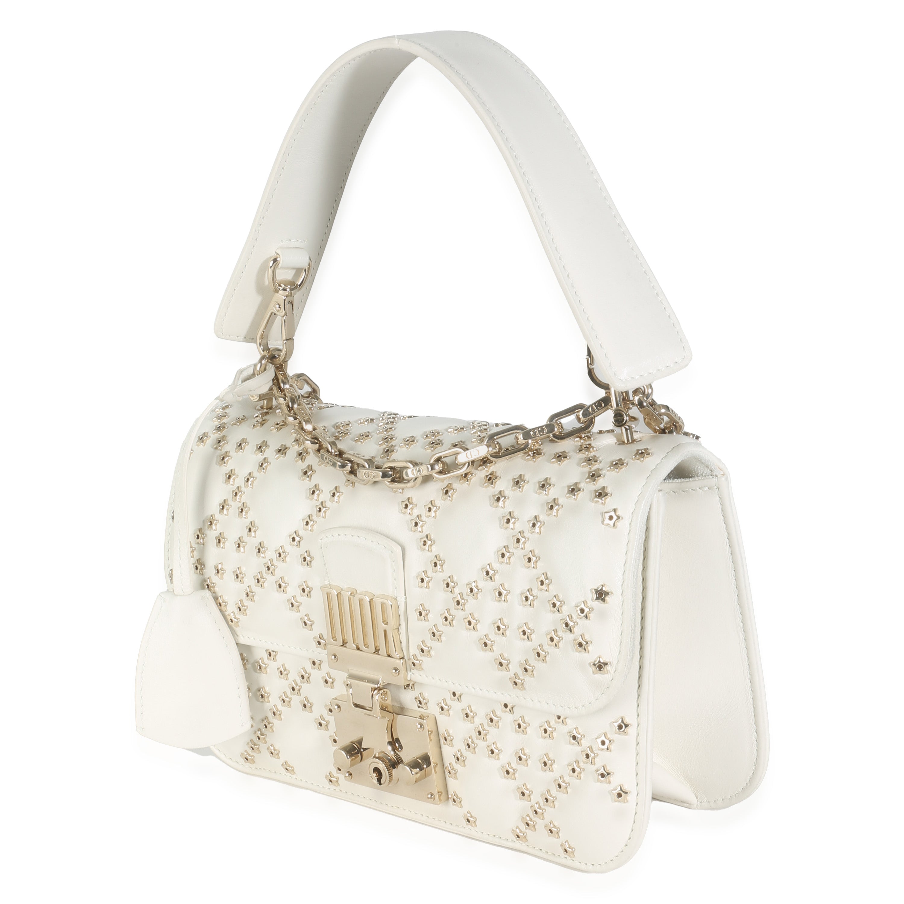 DIOR - Bolso con solapa Dioraddict Cannage con estrellas y piel de cordero blanca