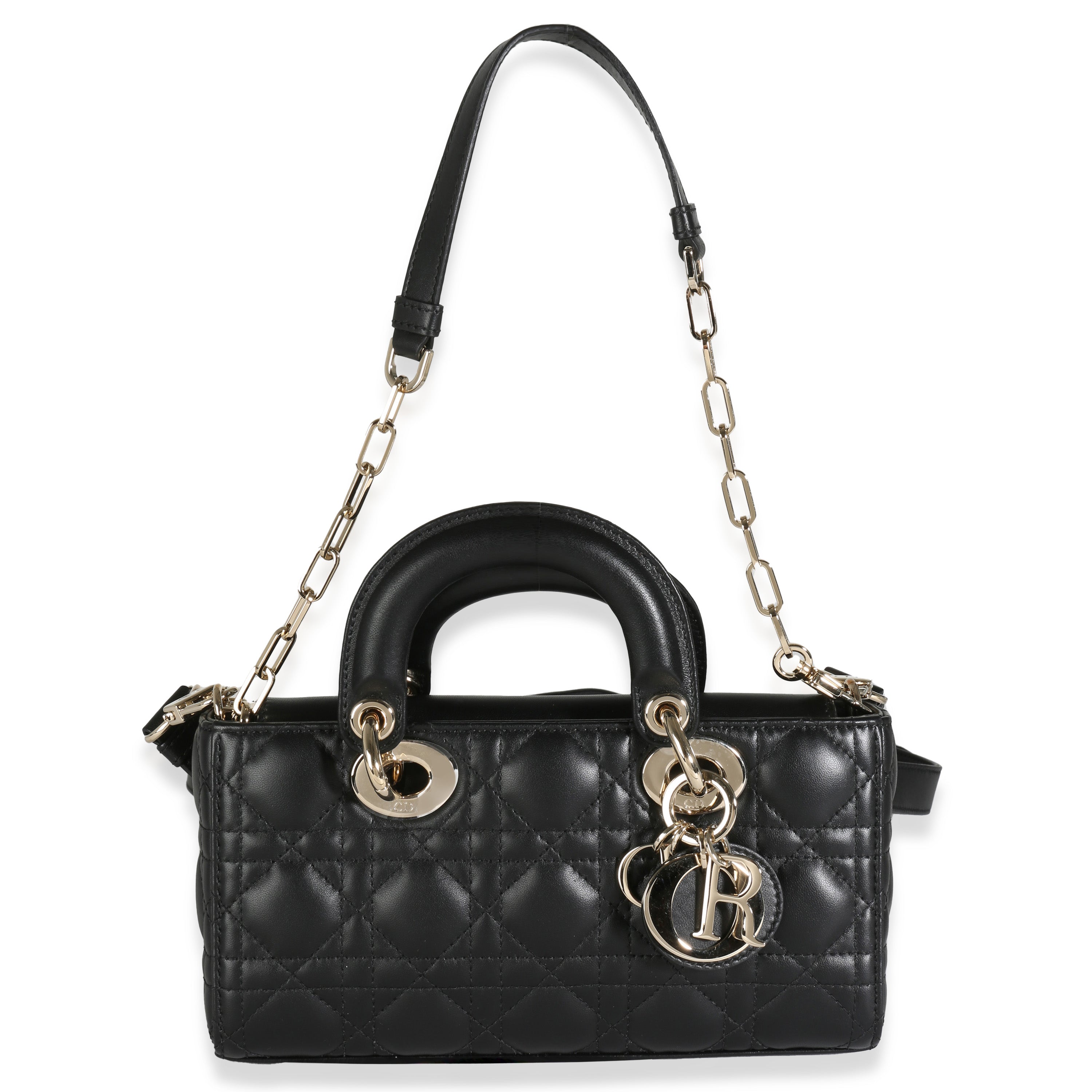DIOR - Bolso bandolera Lady D-Joy pequeño de piel de cordero acolchada color negro