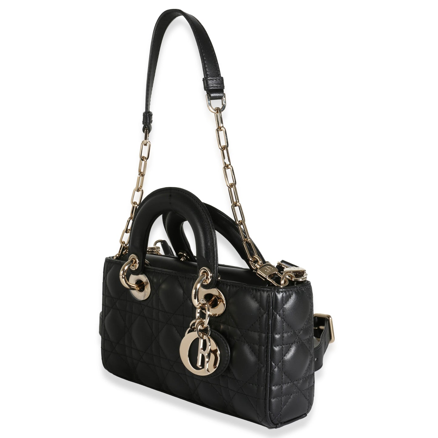 DIOR - Bolso bandolera Lady D-Joy pequeño de piel de cordero acolchada color negro