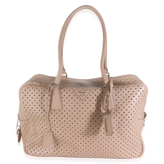 PRADA - Beige Perforated Soft Calf Bauletto Bag