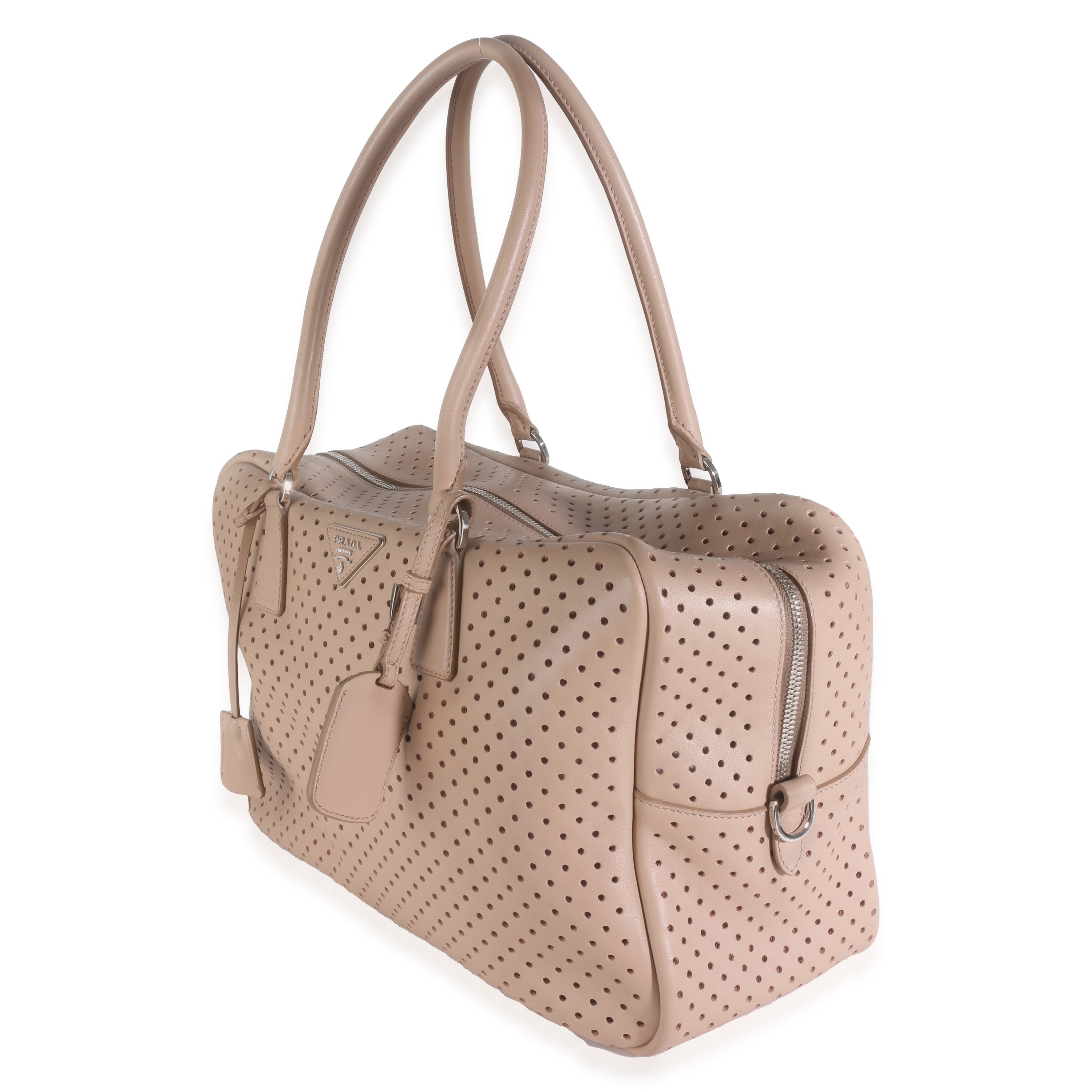 PRADA - Beige Perforated Soft Calf Bauletto Bag