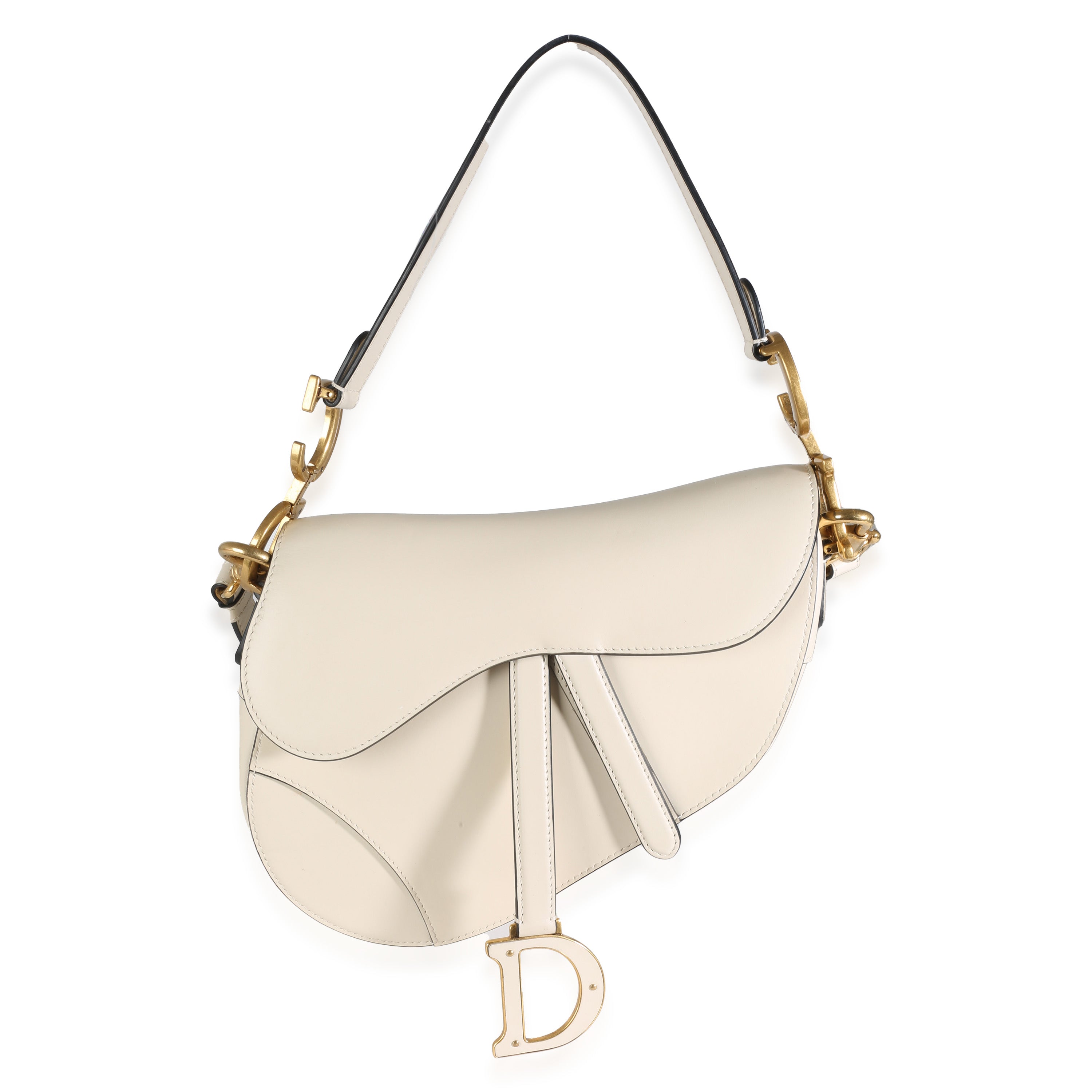 DIOR - Bolso Saddle mediano de piel de becerro color marfil