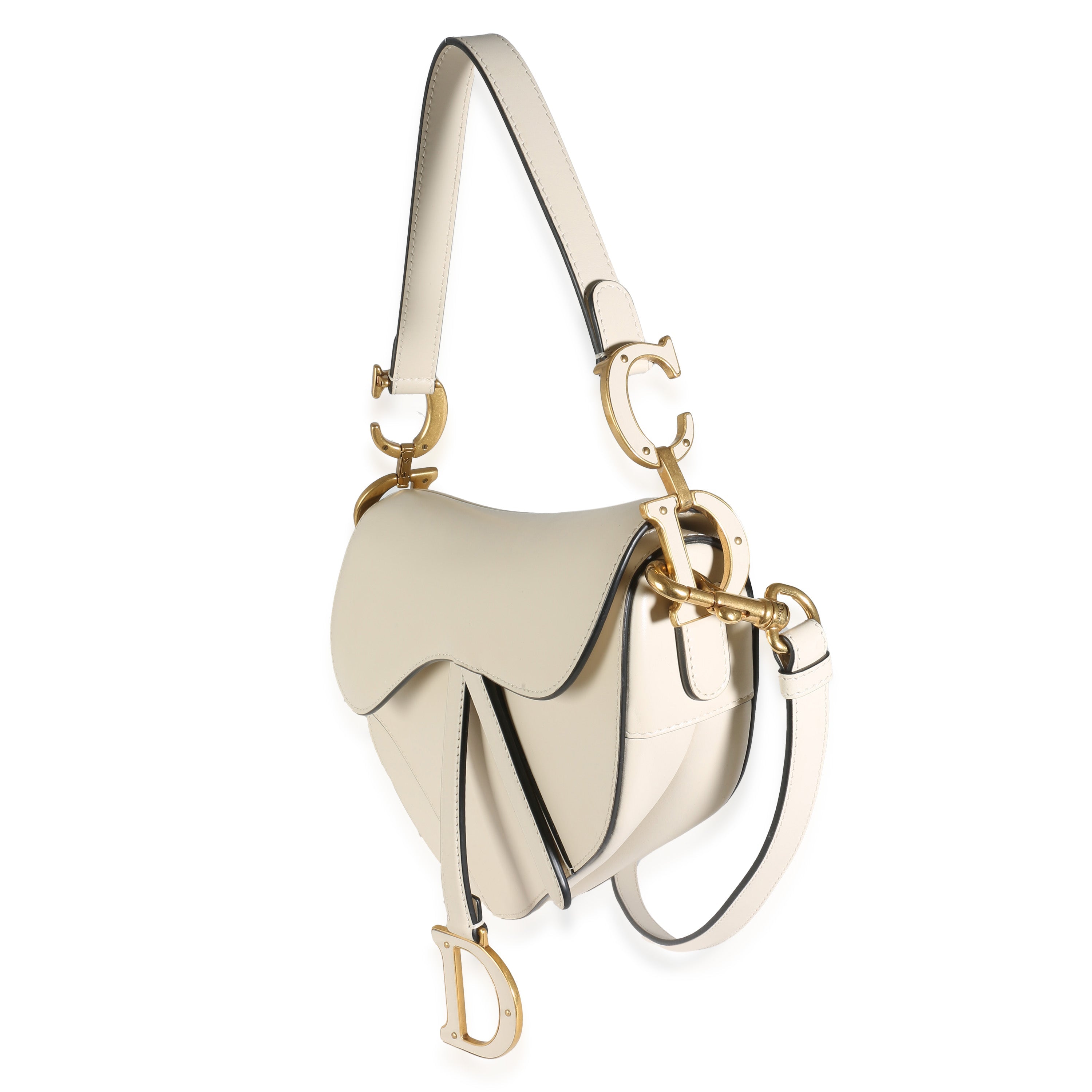 DIOR - Bolso Saddle mediano de piel de becerro color marfil