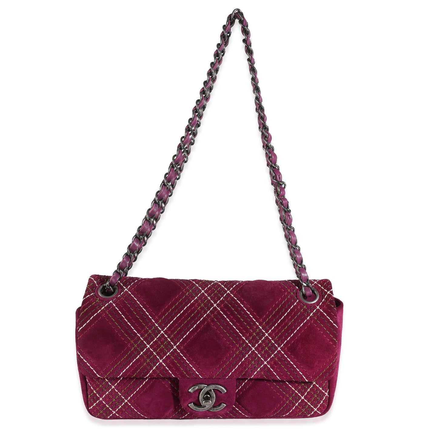 CHANEL - Purple Suede Paris Edinburgh Medium Saltire Flap Bag