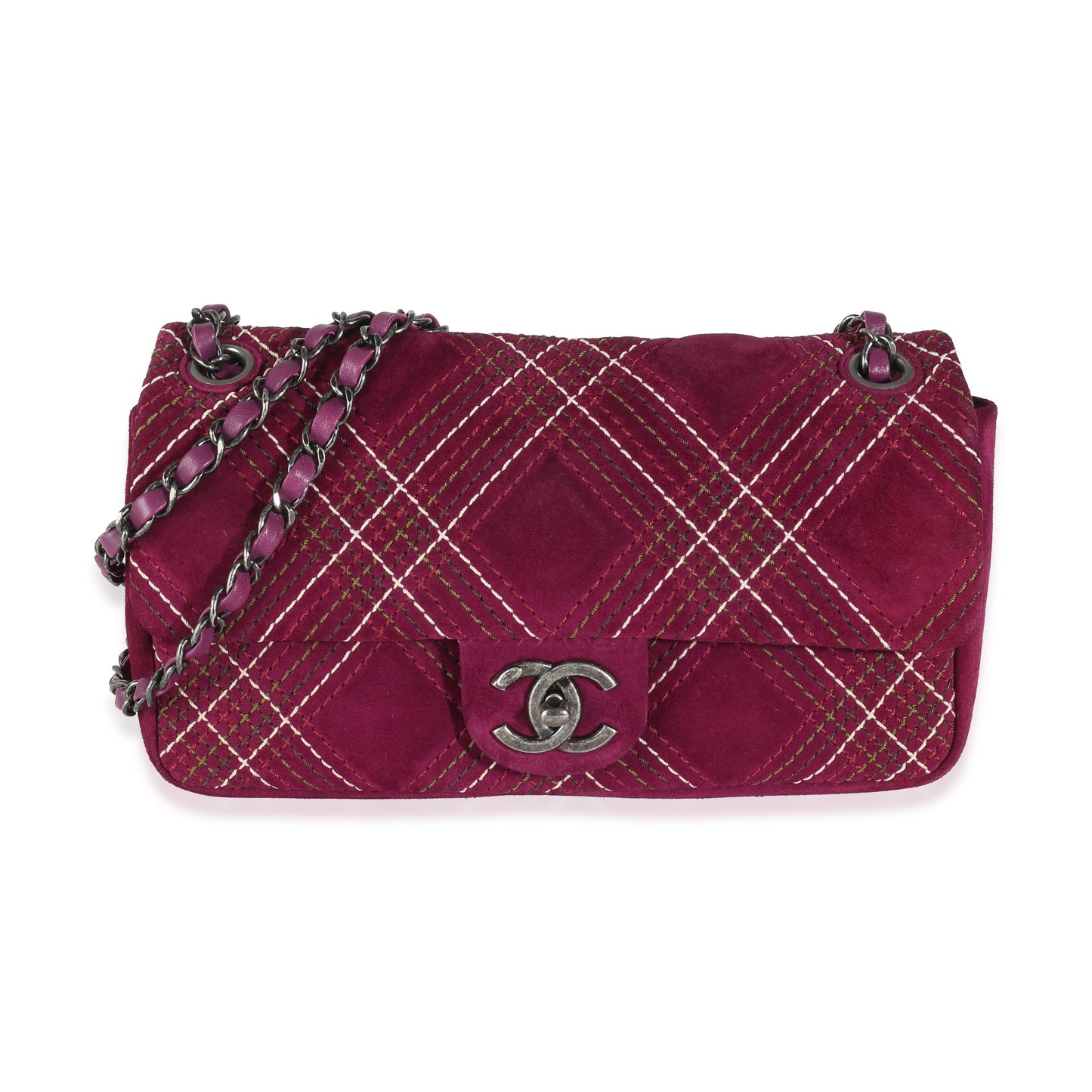 CHANEL - Purple Suede Paris Edinburgh Medium Saltire Flap Bag