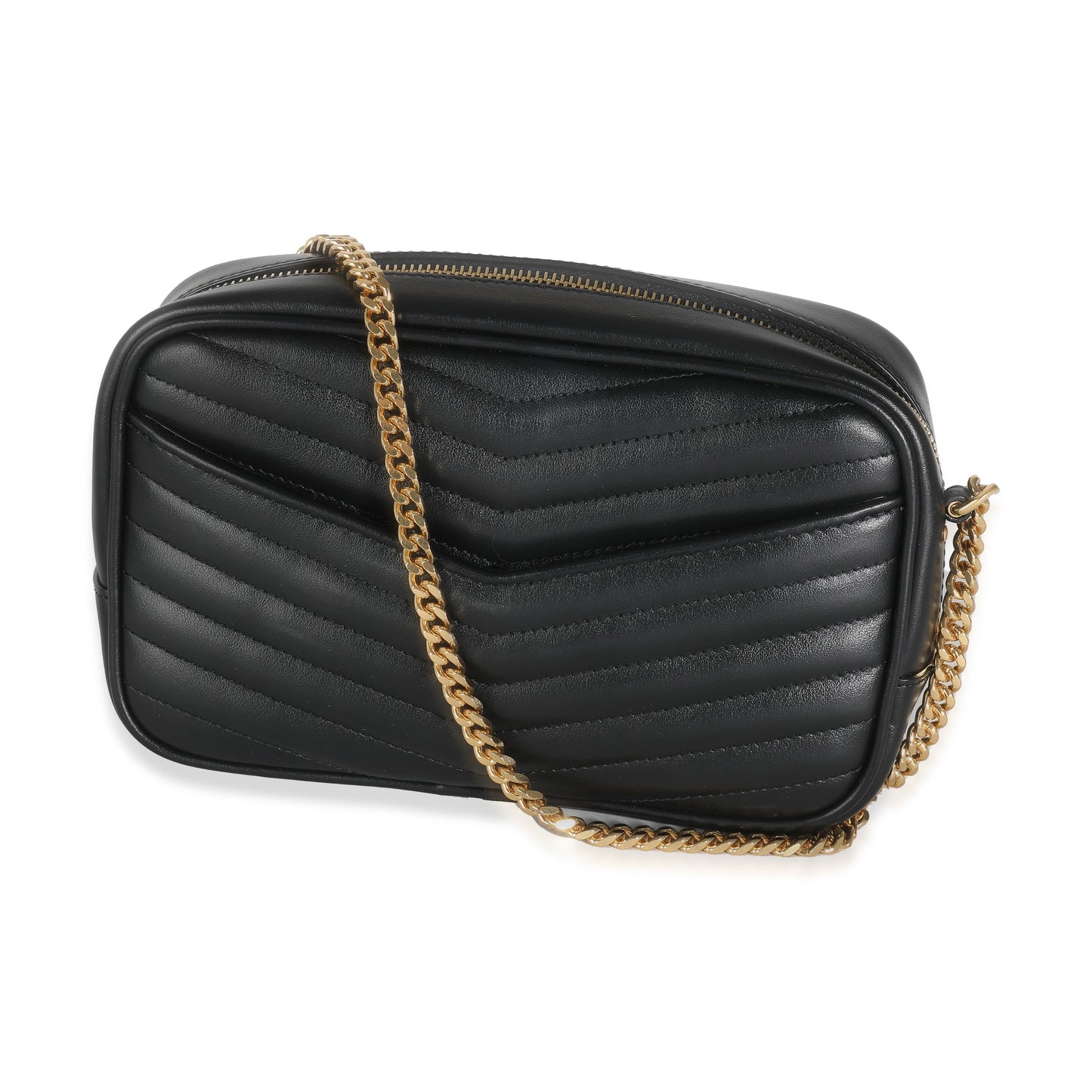 PRE-OWNED Black Chevron Calfskin Mini Lou Camera Bag