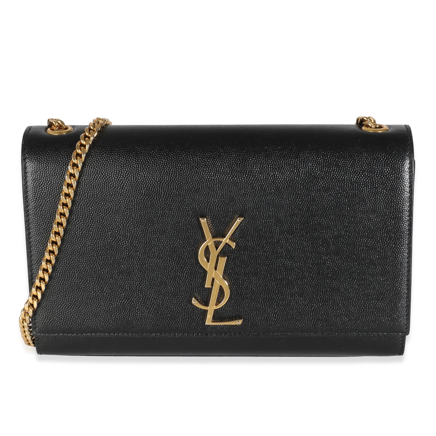 PRE-OWNED YSL Black Grain De Poudre Medium Kate Chain Bag