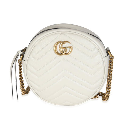 PRE-OWNED GG White Matelasse Calfskin Round Marmont Bag