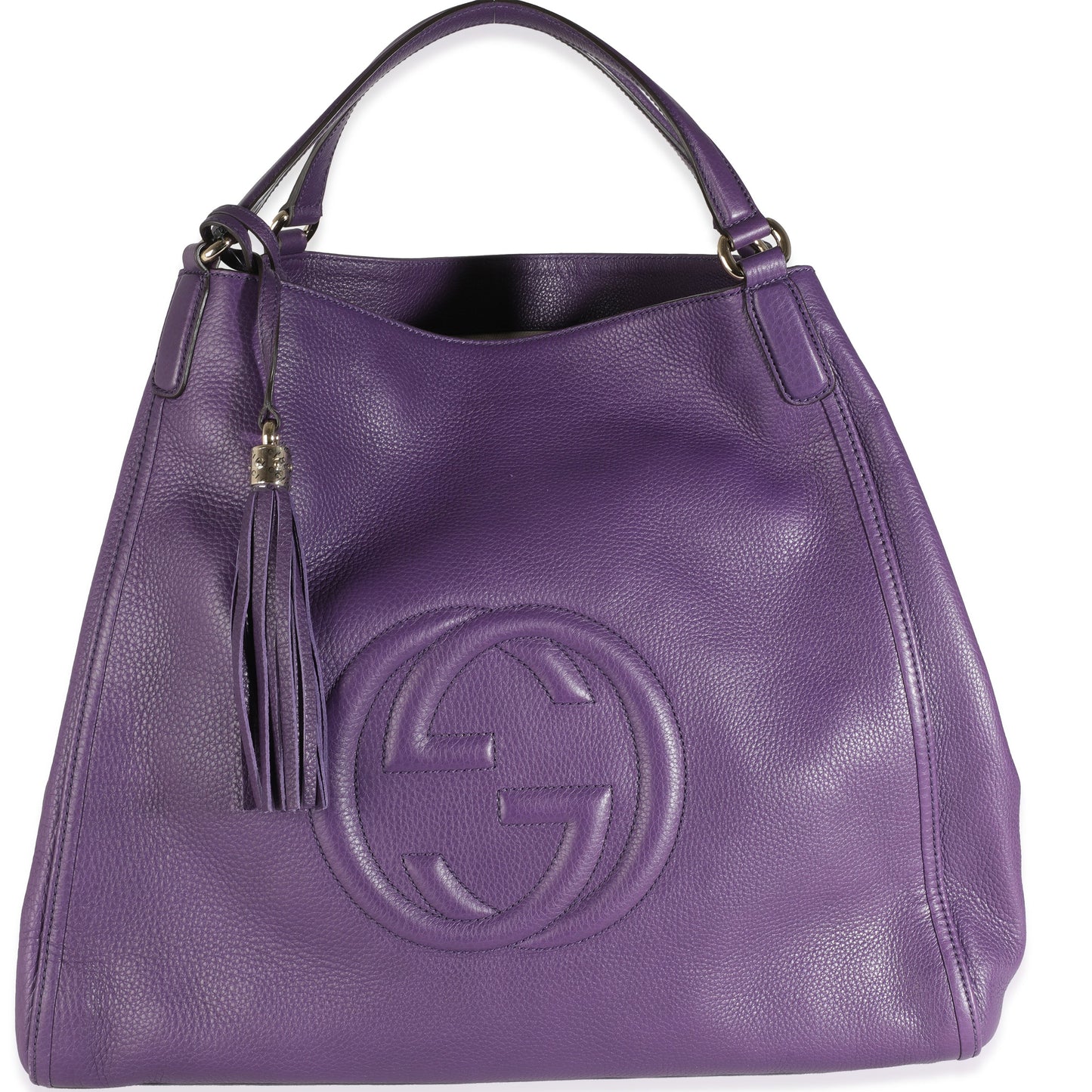 PRE-OWNED GG Purple Pebbled Calfskin Medium Soho Tote