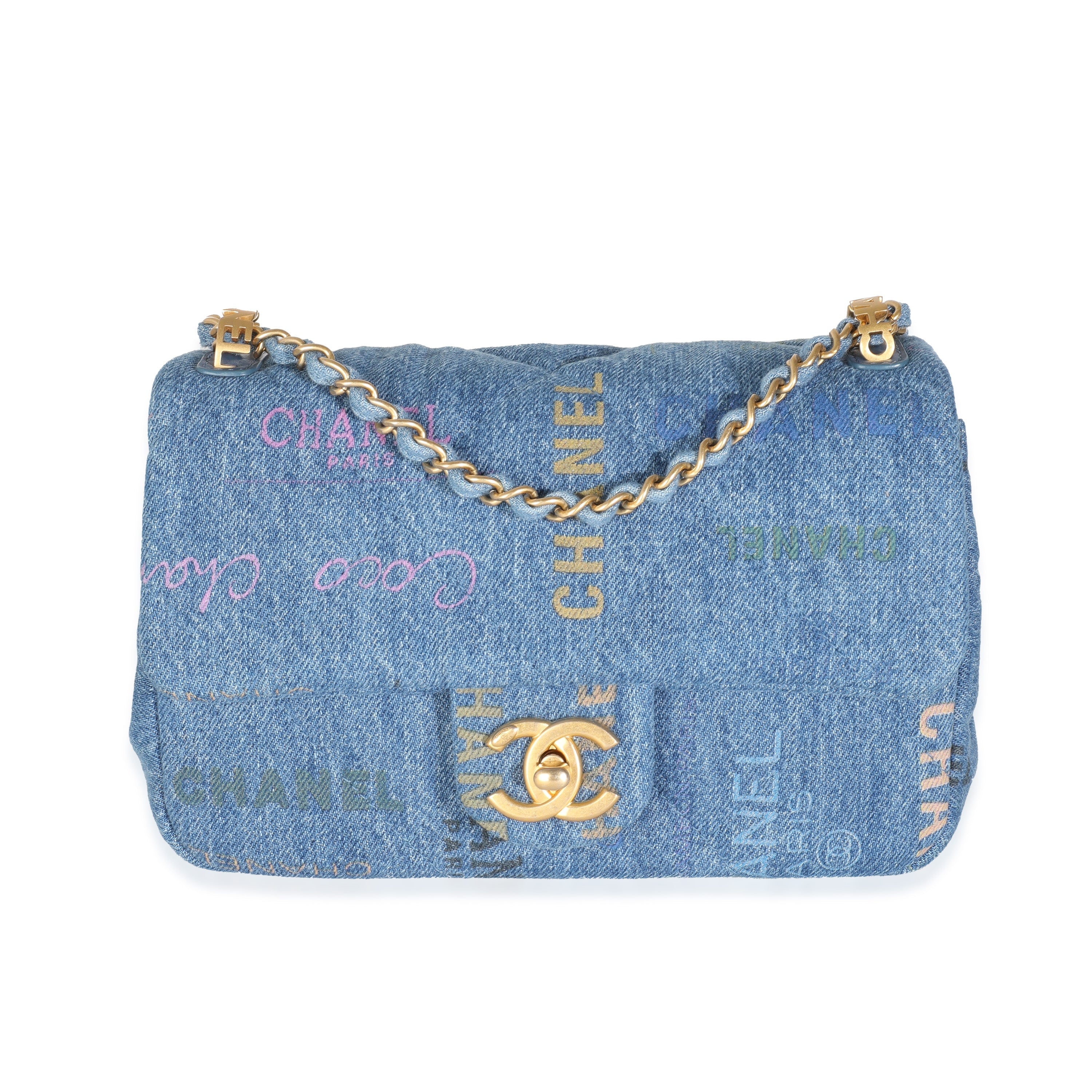 Bolso mini con solapa y diseño de mezclilla acolchada multicolor CC de segunda mano