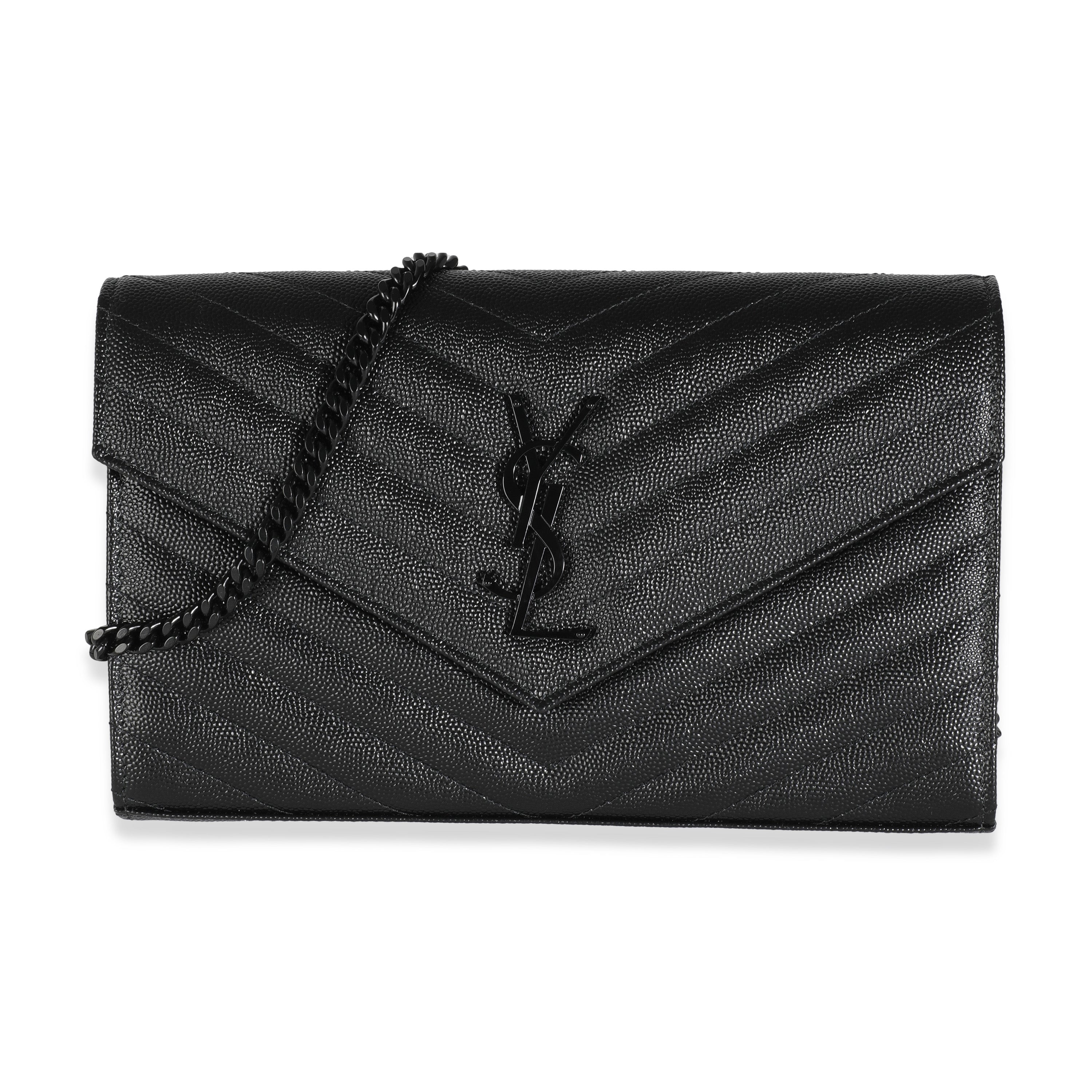 PRE-OWNED YSL Black Grain De Poudre Cassandre Chain Wallet