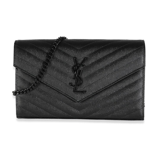 PRE-OWNED YSL Black Grain De Poudre Cassandre Chain Wallet