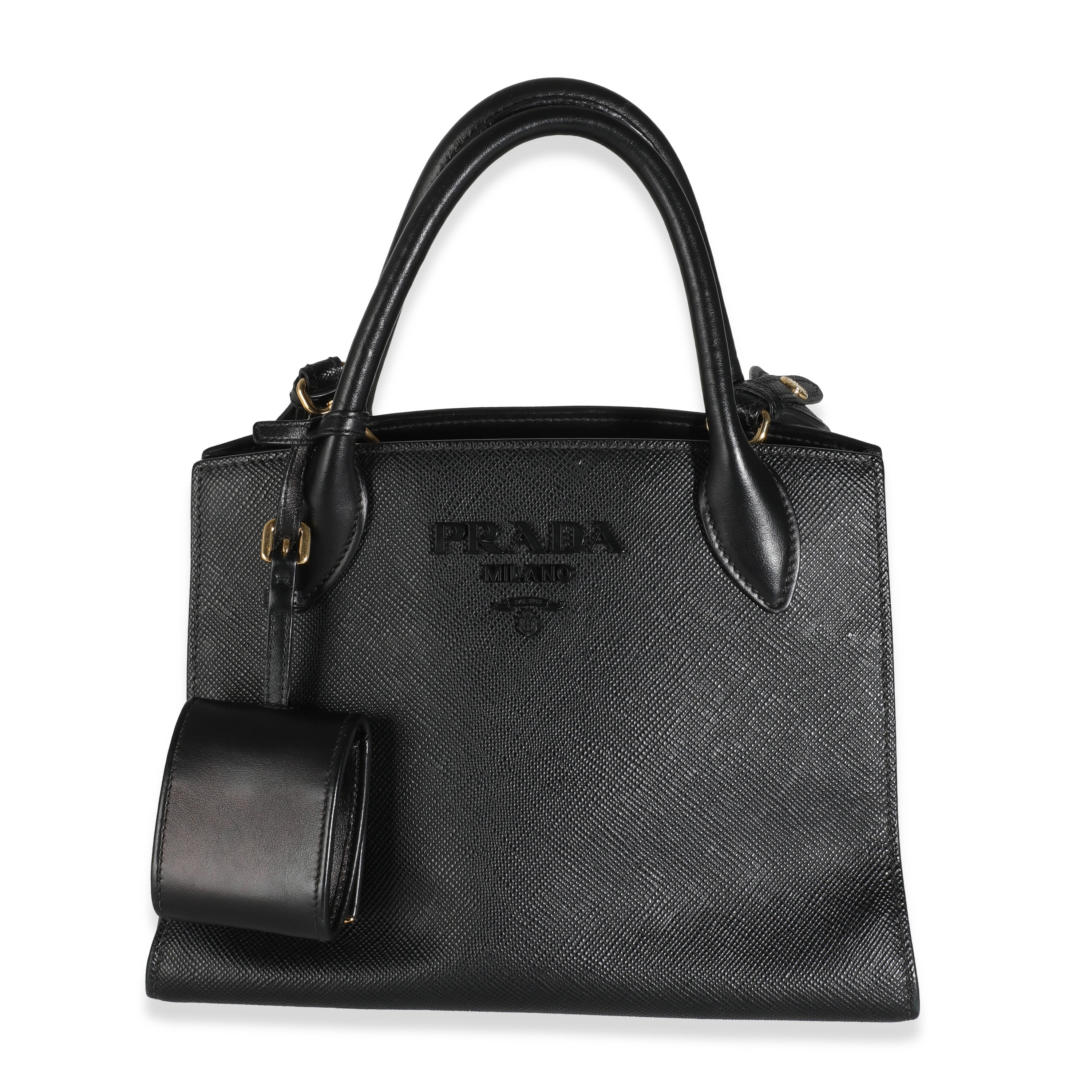 PRE-OWNED Black Saffiano Medium Monochrome Top Handle Tote