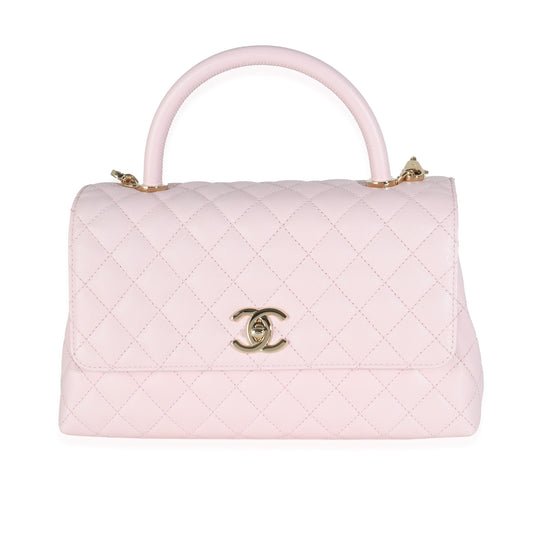 PRE-OWNED CC Pink Quilted Caviar Small Coco Top Handle Bag