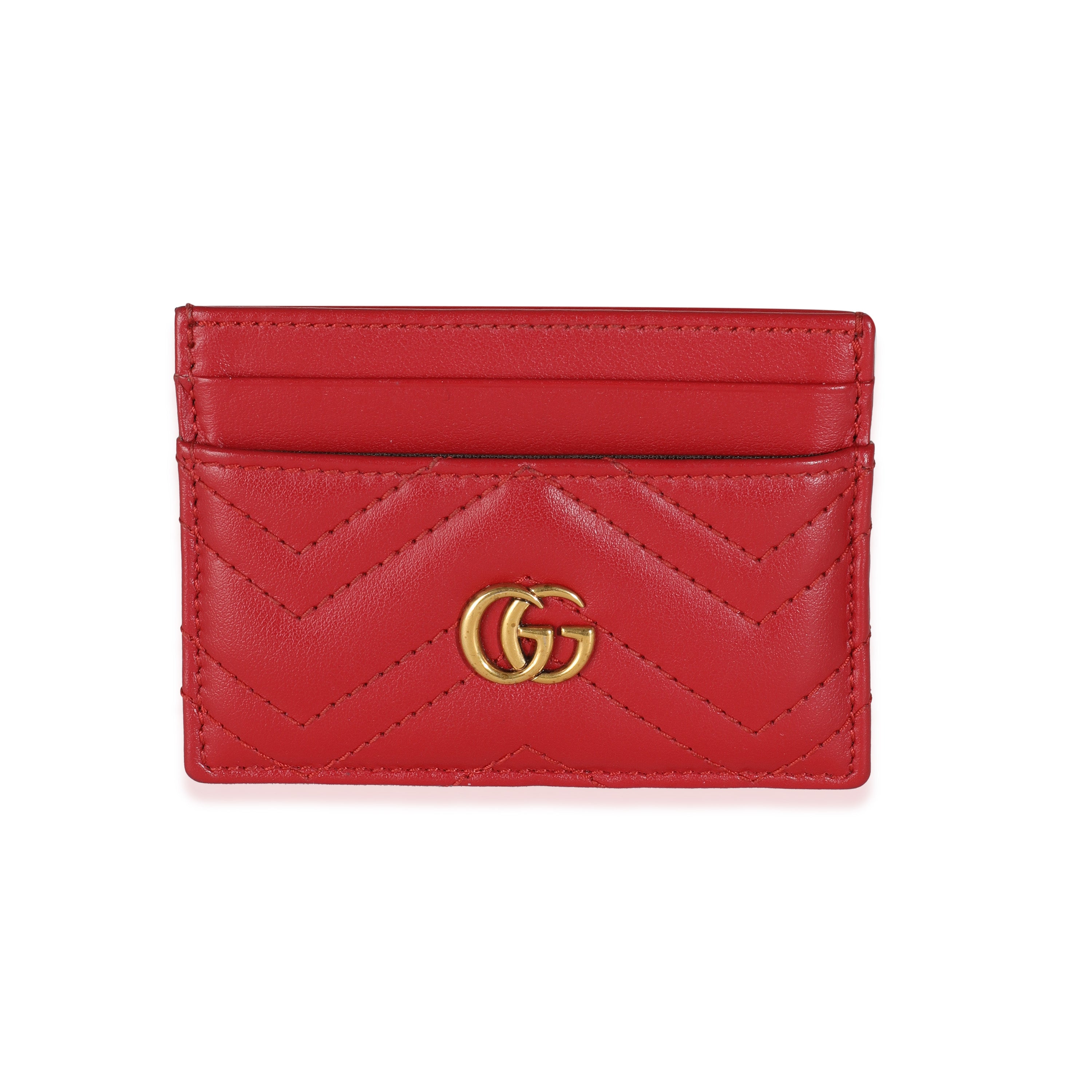 Estuche para tarjetas GG Marmont de piel de becerro Matelasse roja de segunda mano