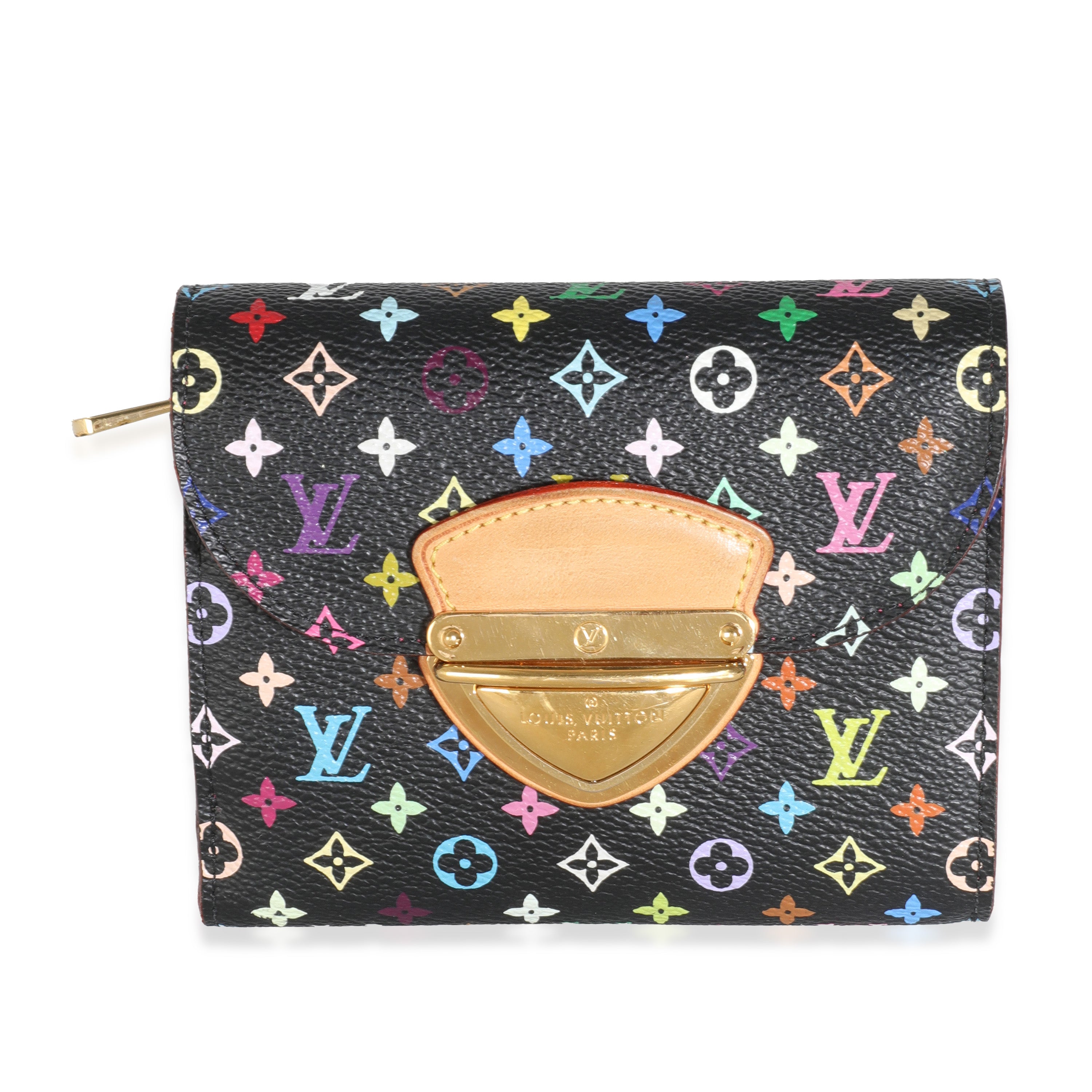 PRE-OWNED LV Black Monogram Multicolore Canvas Joey Wallet