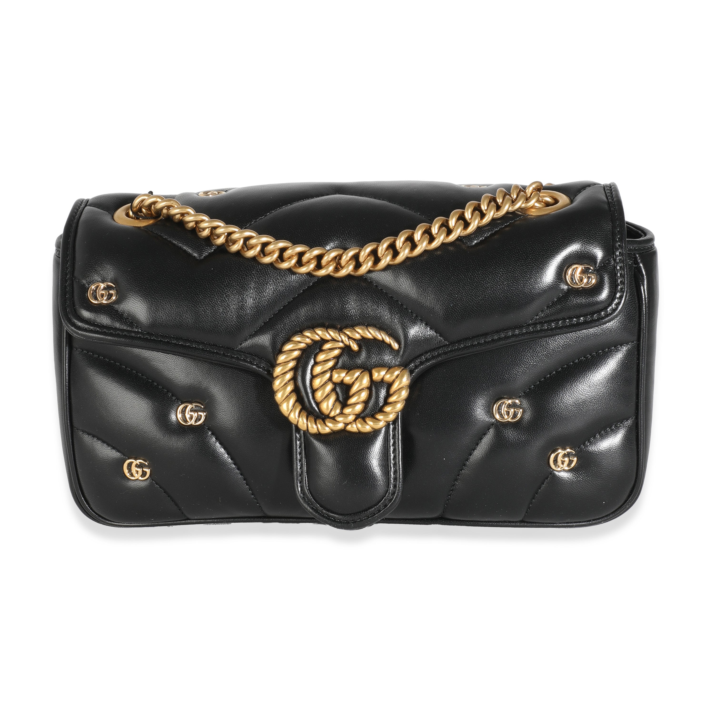 Bolso GG Marmont adornado con piel de becerro matelasse negra GG USADO