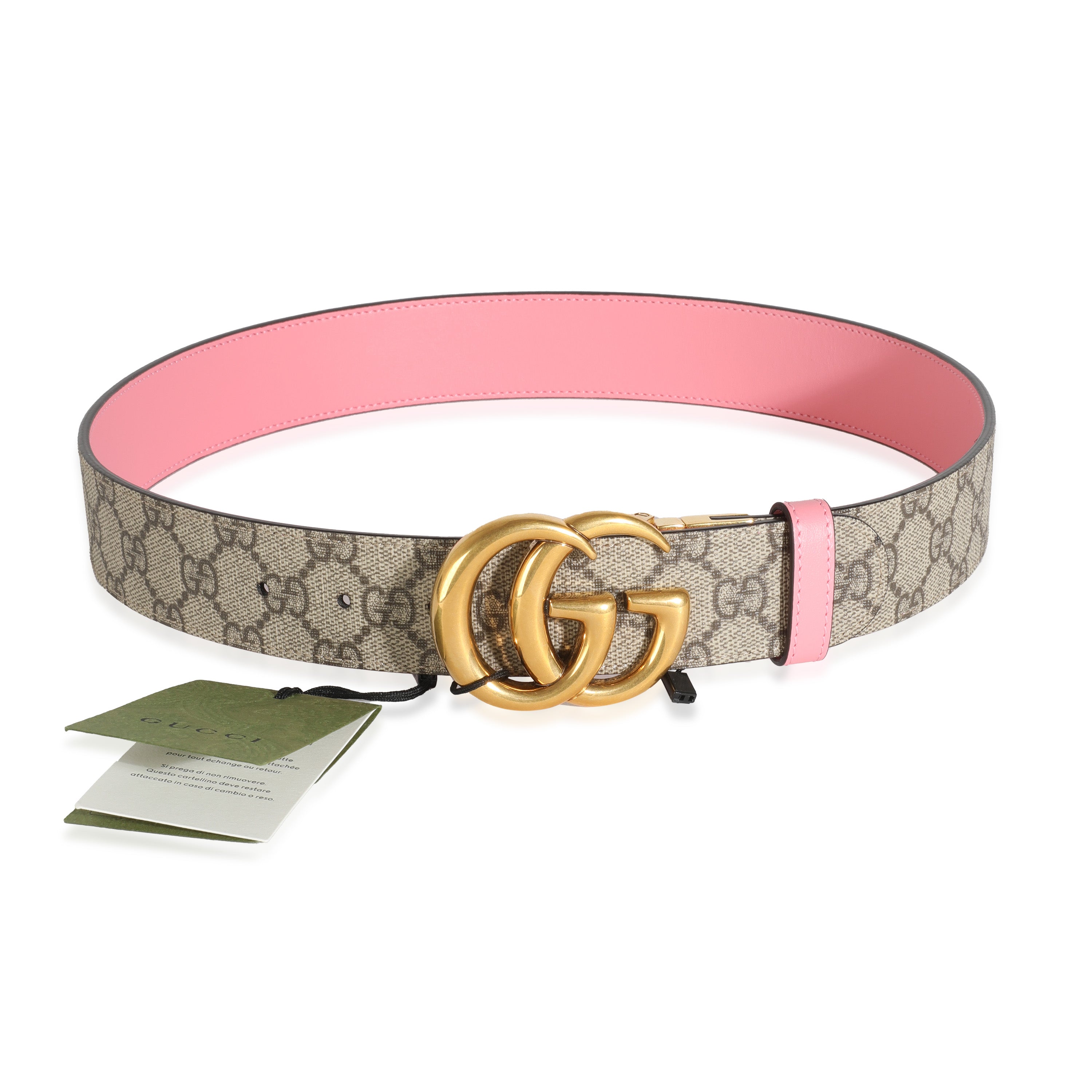Cinturón reversible GG Marmont de lona Supreme en color beige y rosa de segunda mano 80/32