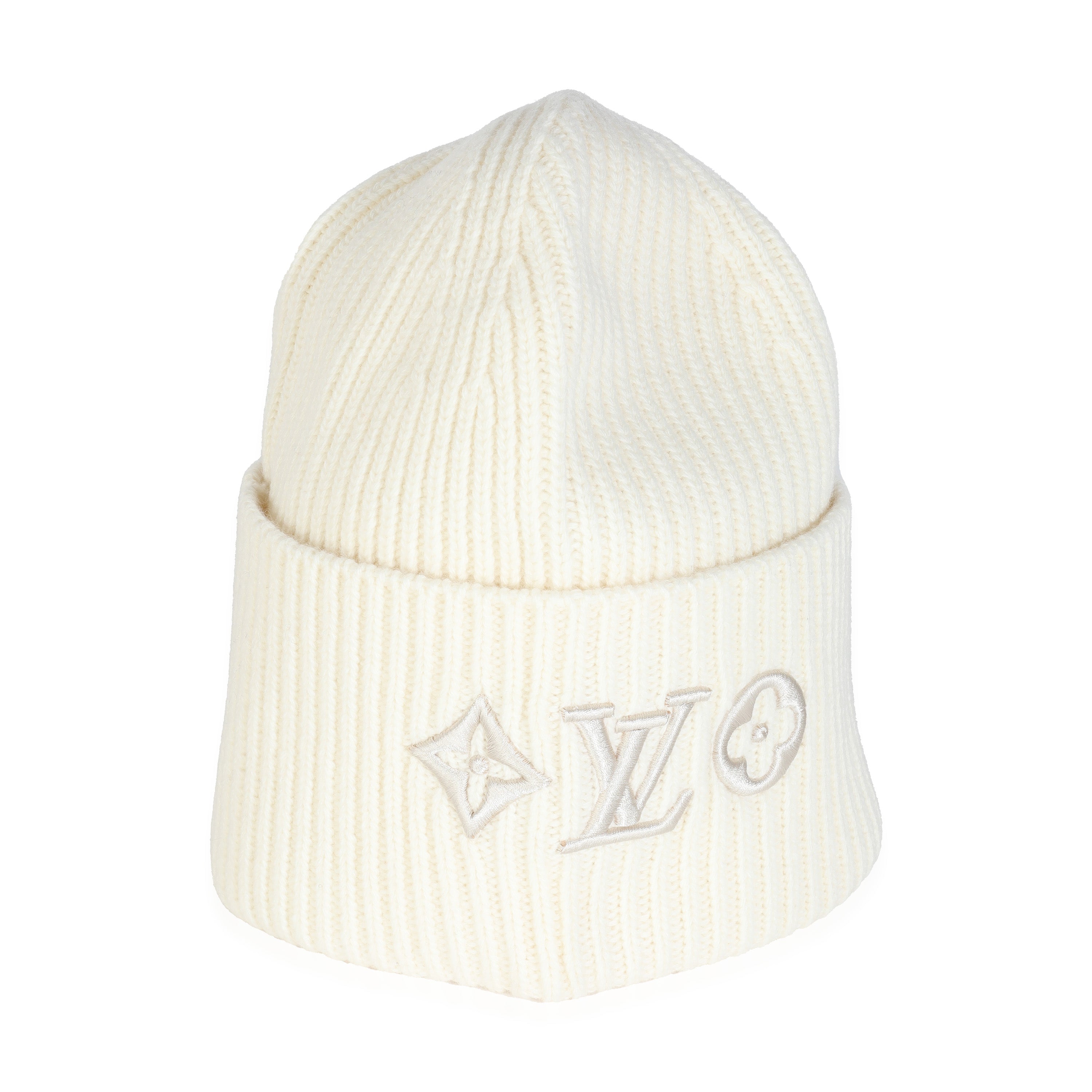 PRE-OWNED LV White Wool Headline Beanie