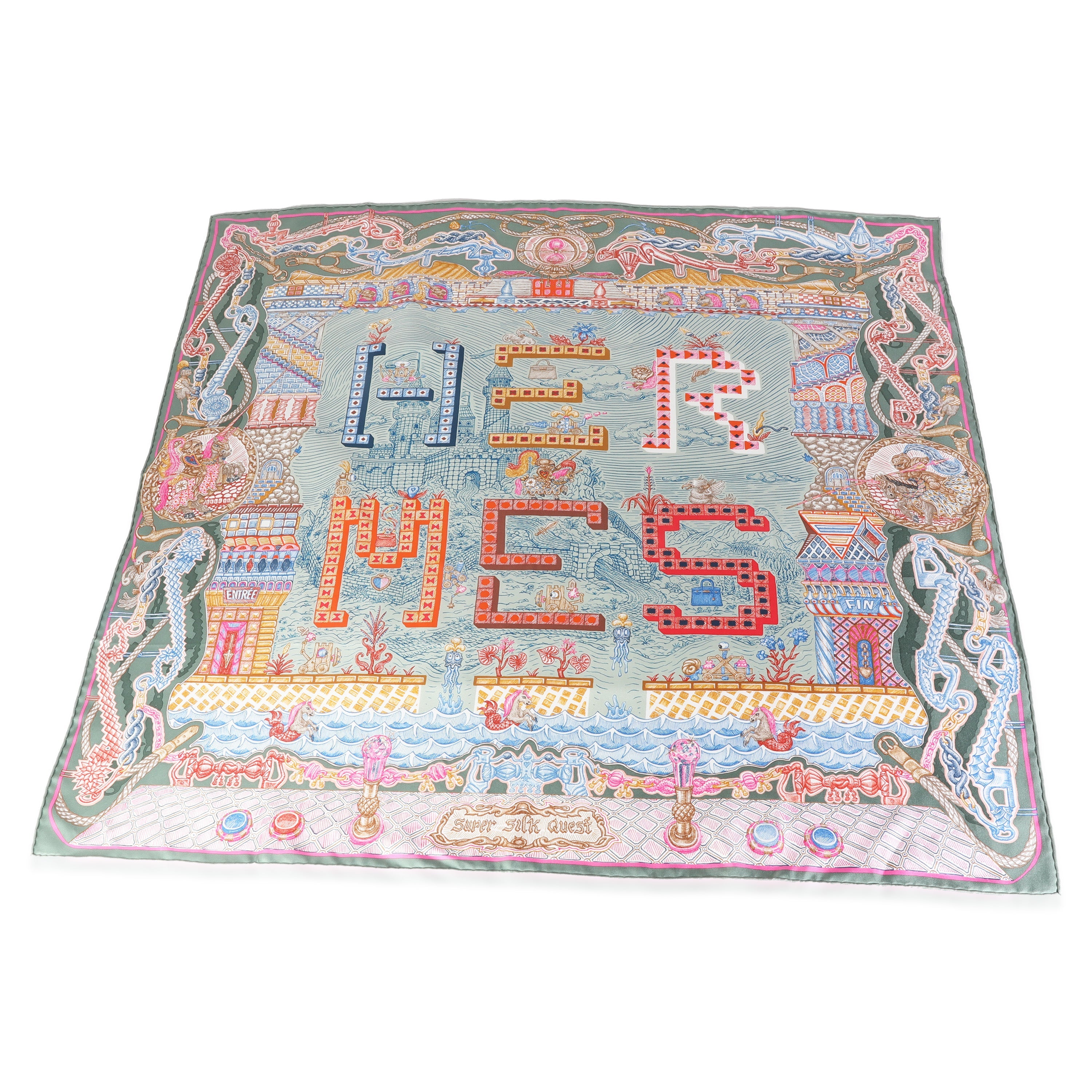 PRE-OWNED -Multicolor Silk Super Silk Quest Scarf 90