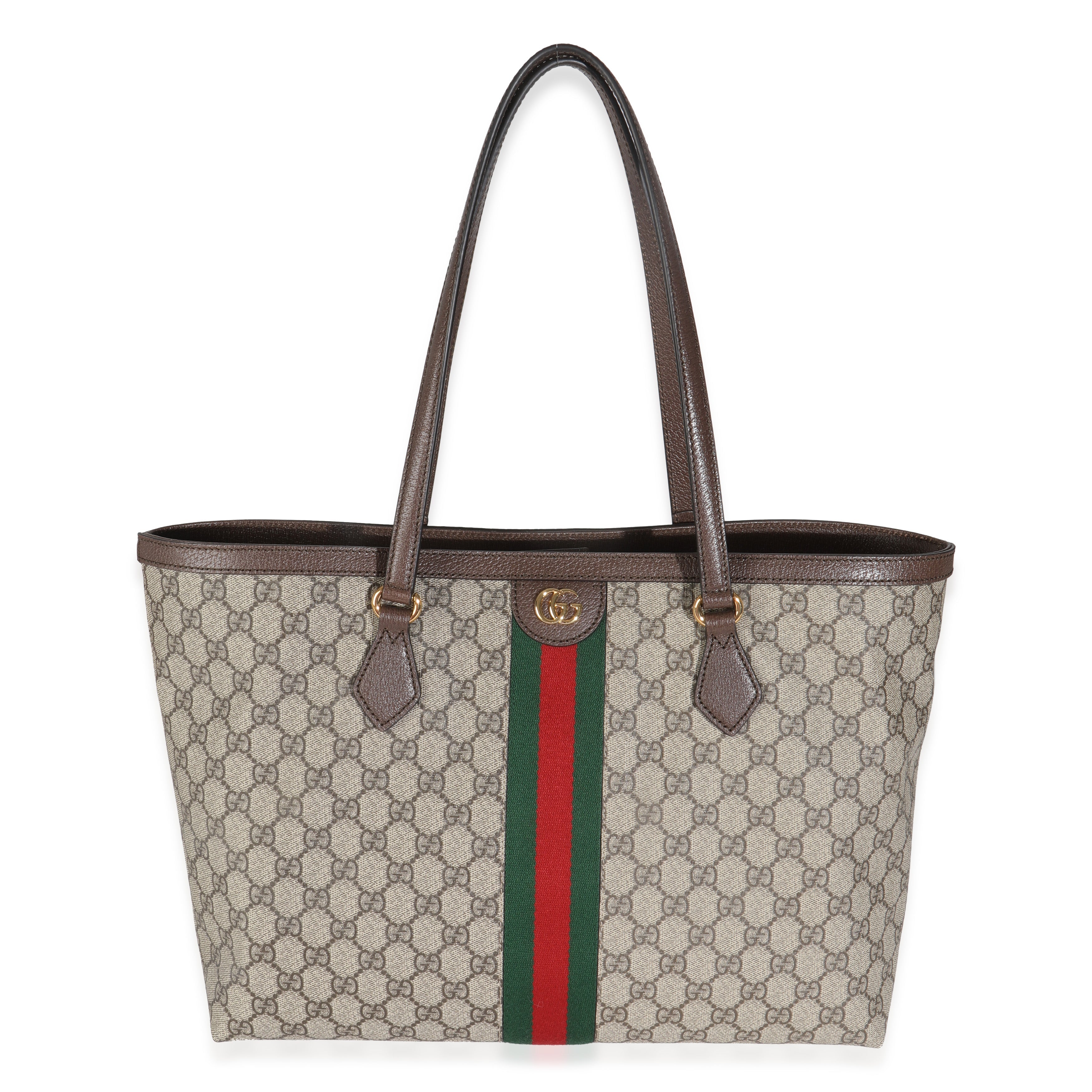 Bolso tote mediano Ophidia de lona GG Supreme beige de segunda mano