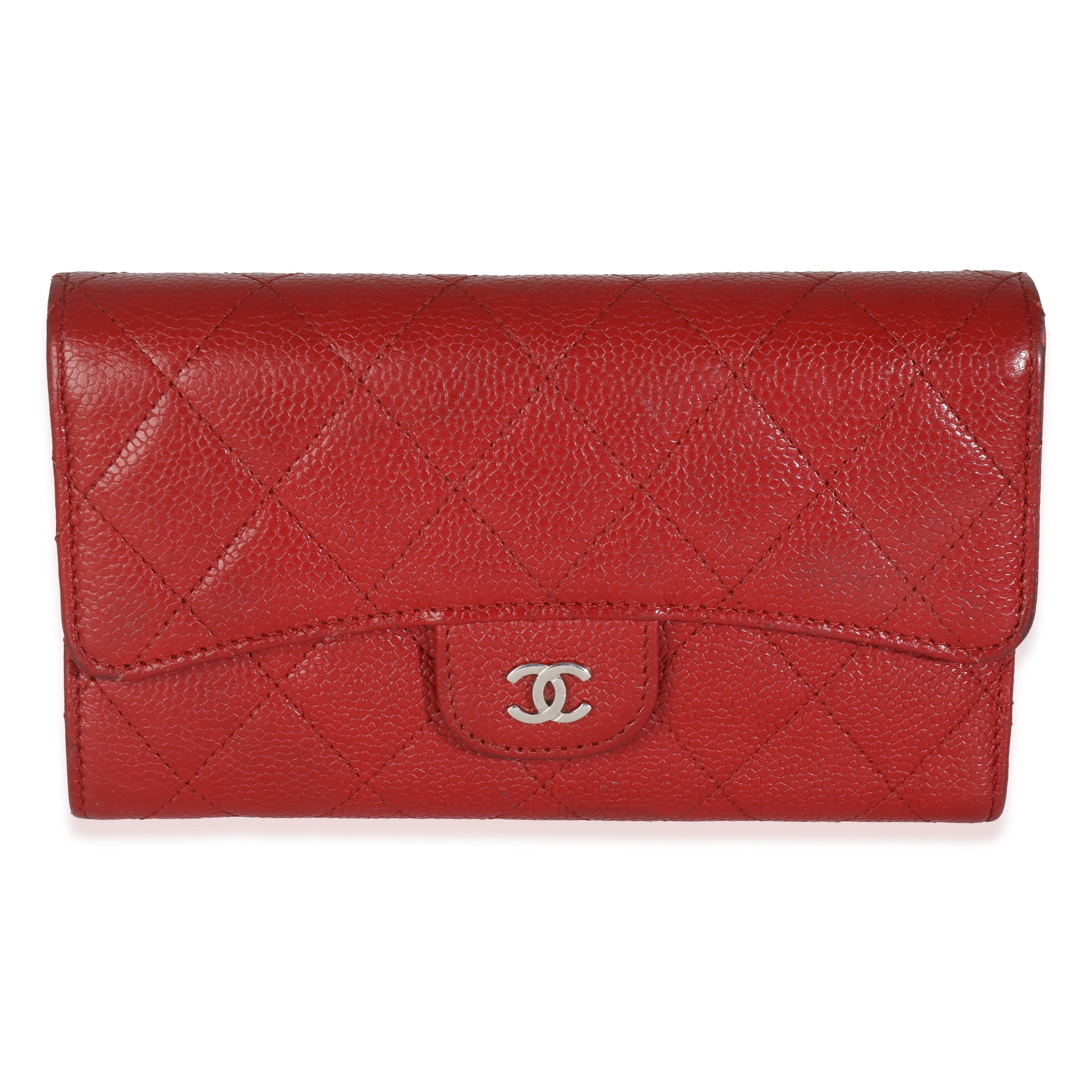 Cartera larga clásica CC acolchada roja Caviar USADA